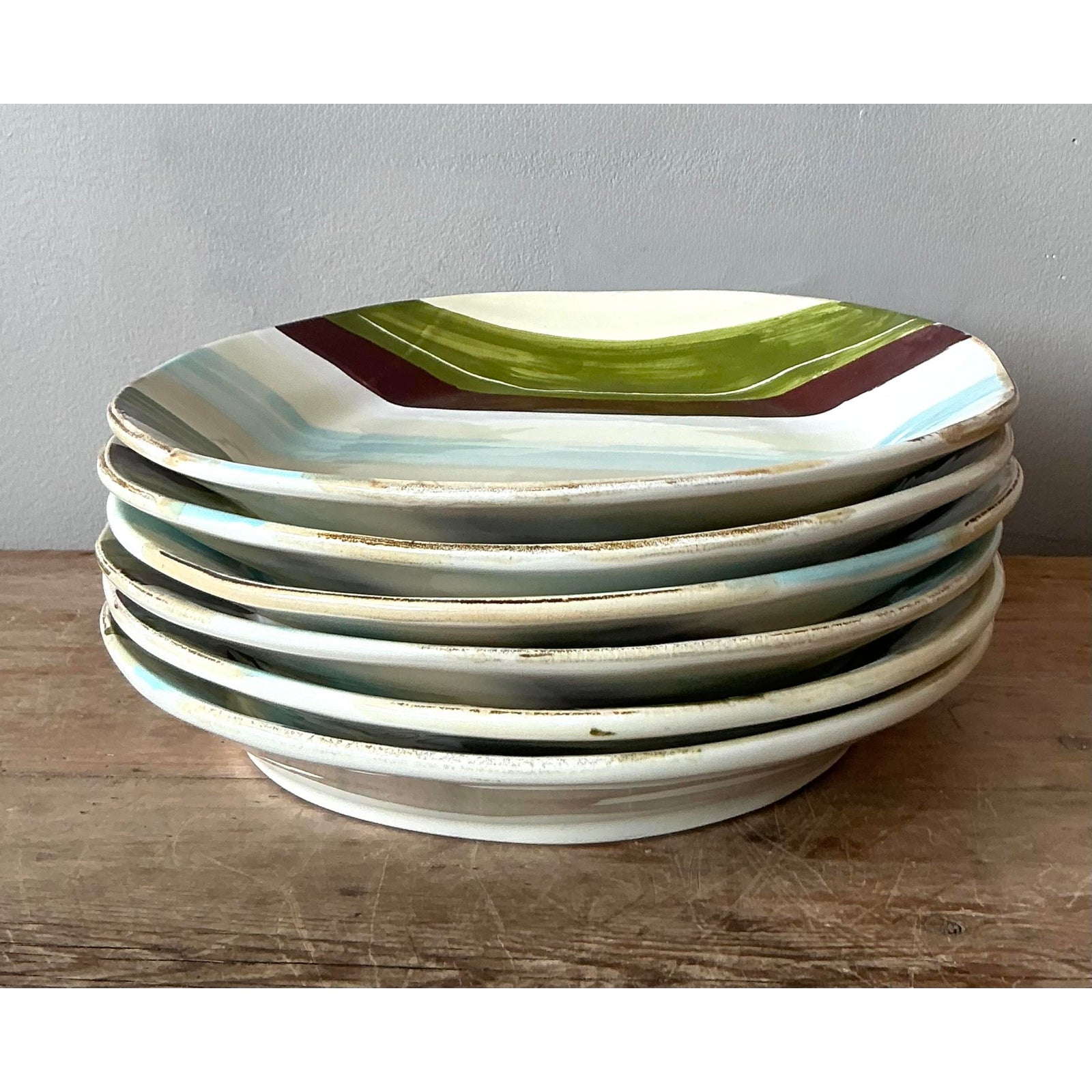 Vintage Italian Vietri Glazed Ceramic Dinner Plates - Set of 6 - Top view
