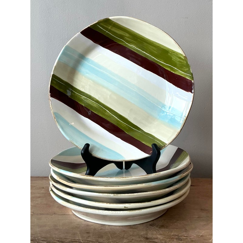 Vintage Italian Vietri Glazed Ceramic Dinner Plates - Set of 6 - Detail view