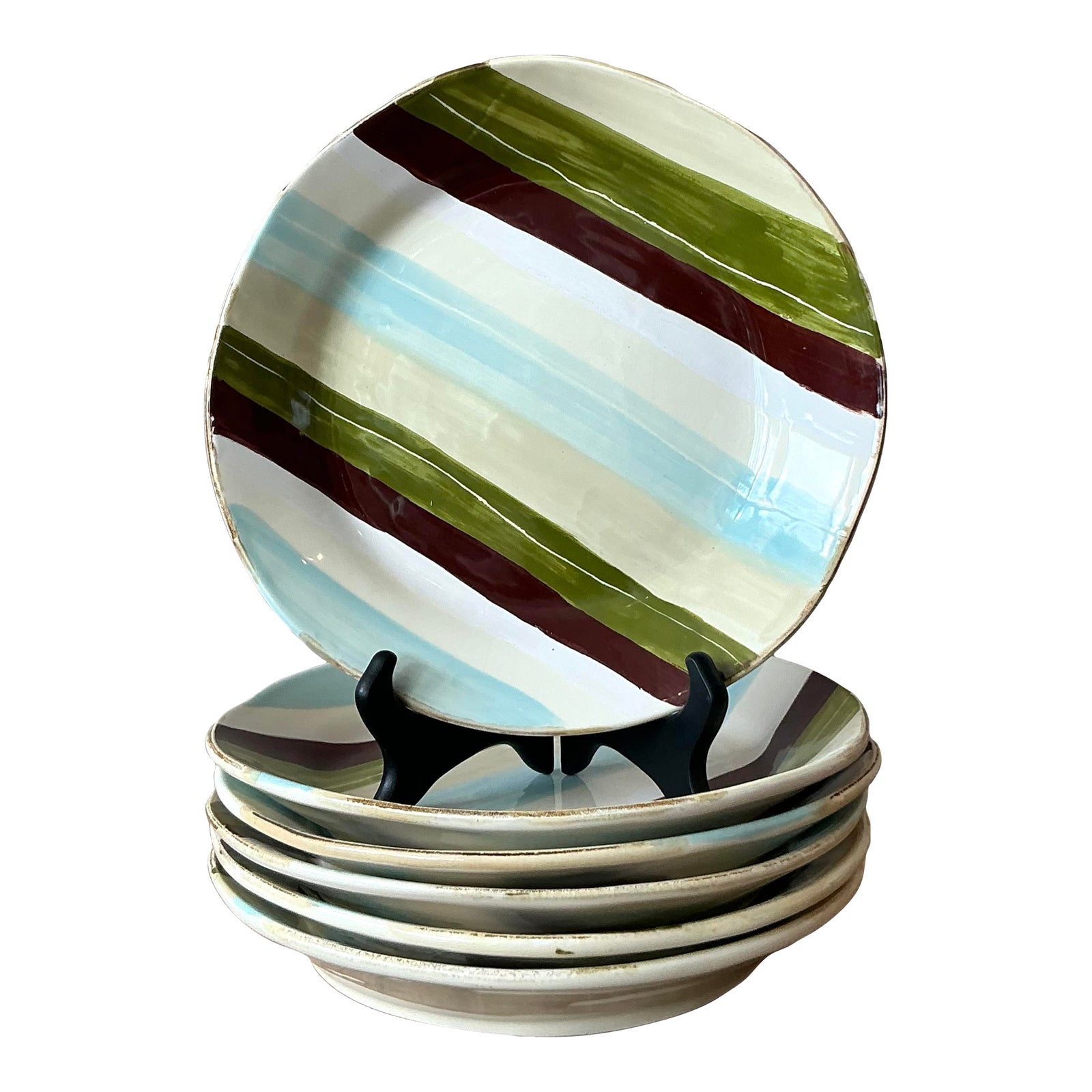 Vintage Italian Vietri Glazed Ceramic Dinner Plates - Set of 6