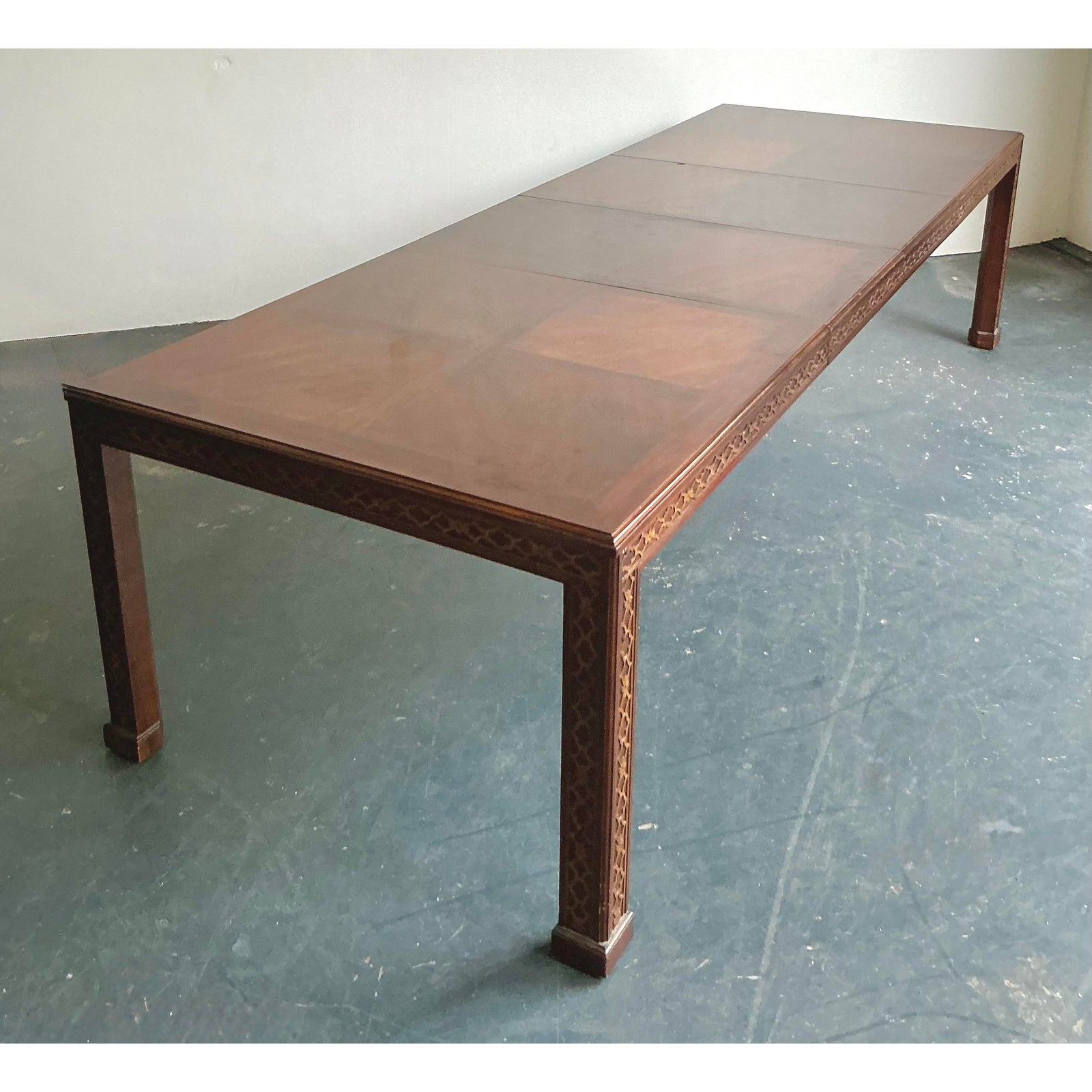 Vintage Boho Henredon Carved Fretwork Extendable Dining Table - Side view