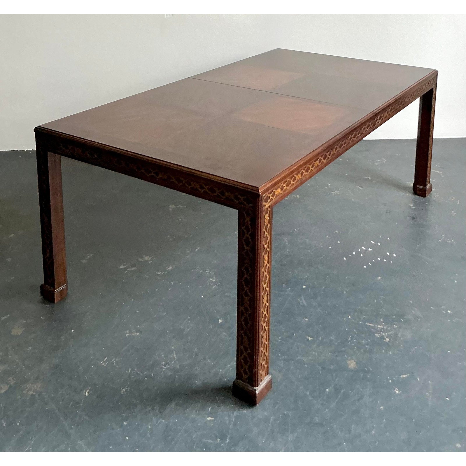 Vintage Boho Henredon Carved Fretwork Extendable Dining Table - Detail view