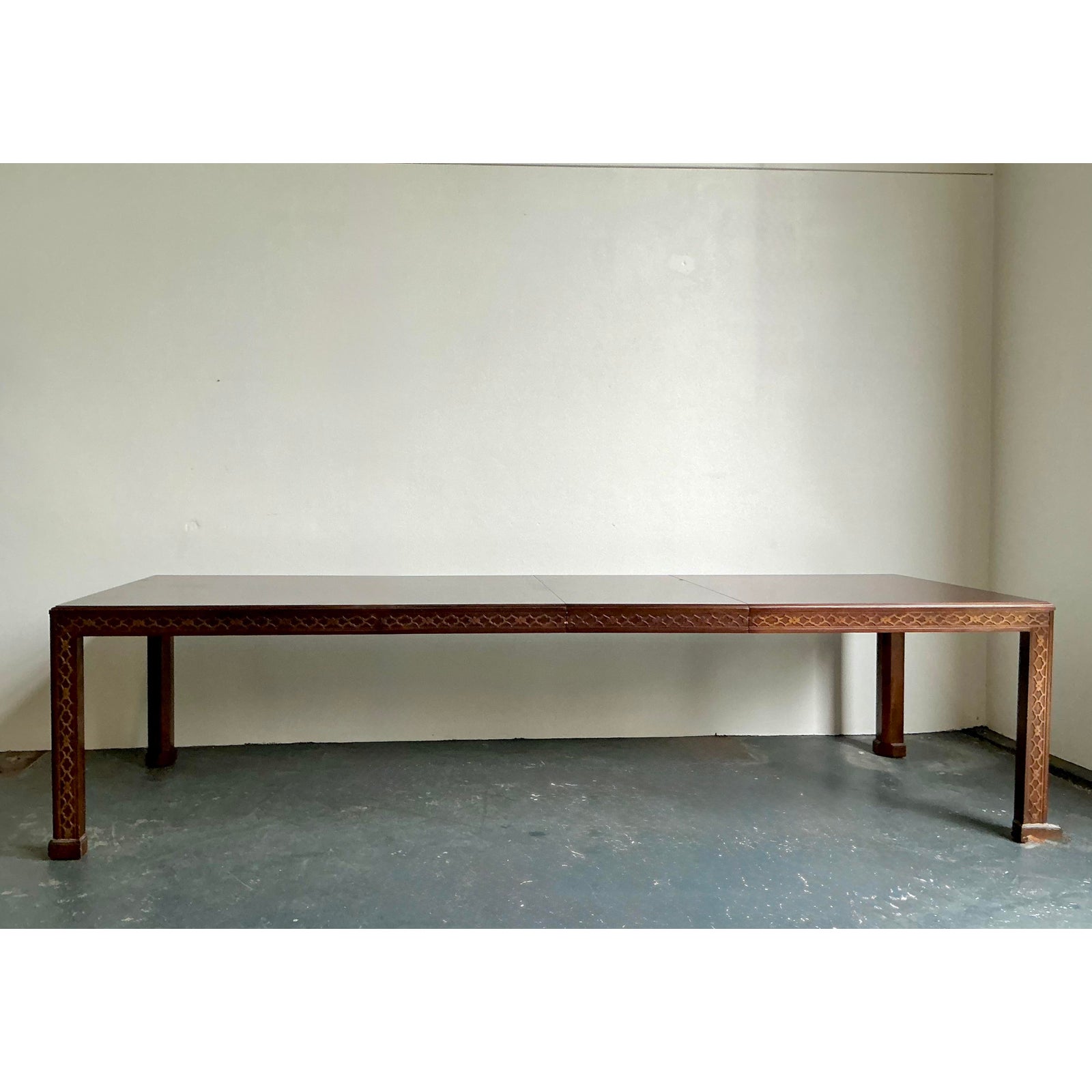 Vintage Boho Henredon Carved Fretwork Extendable Dining Table - Back view
