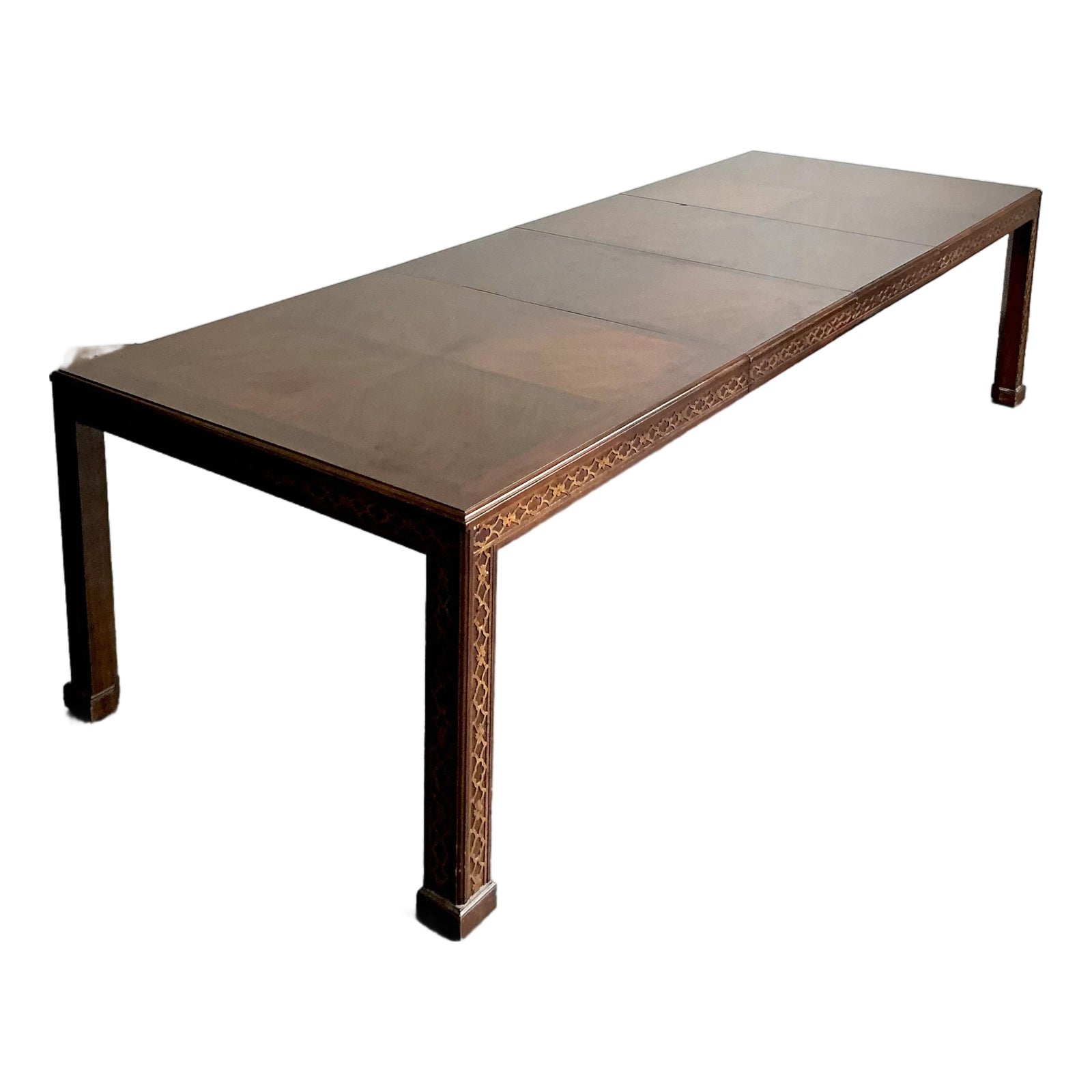 Vintage Boho Henredon Carved Fretwork Extendable Dining Table