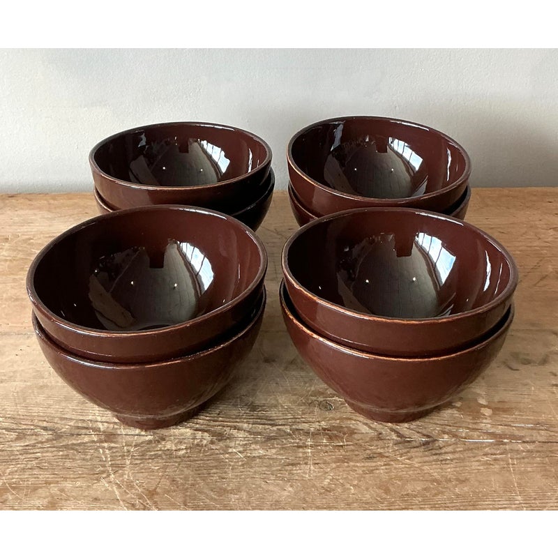 Vintage Italian Vietri Glazed Ceramic Bowls - Set of 8 - Side view
