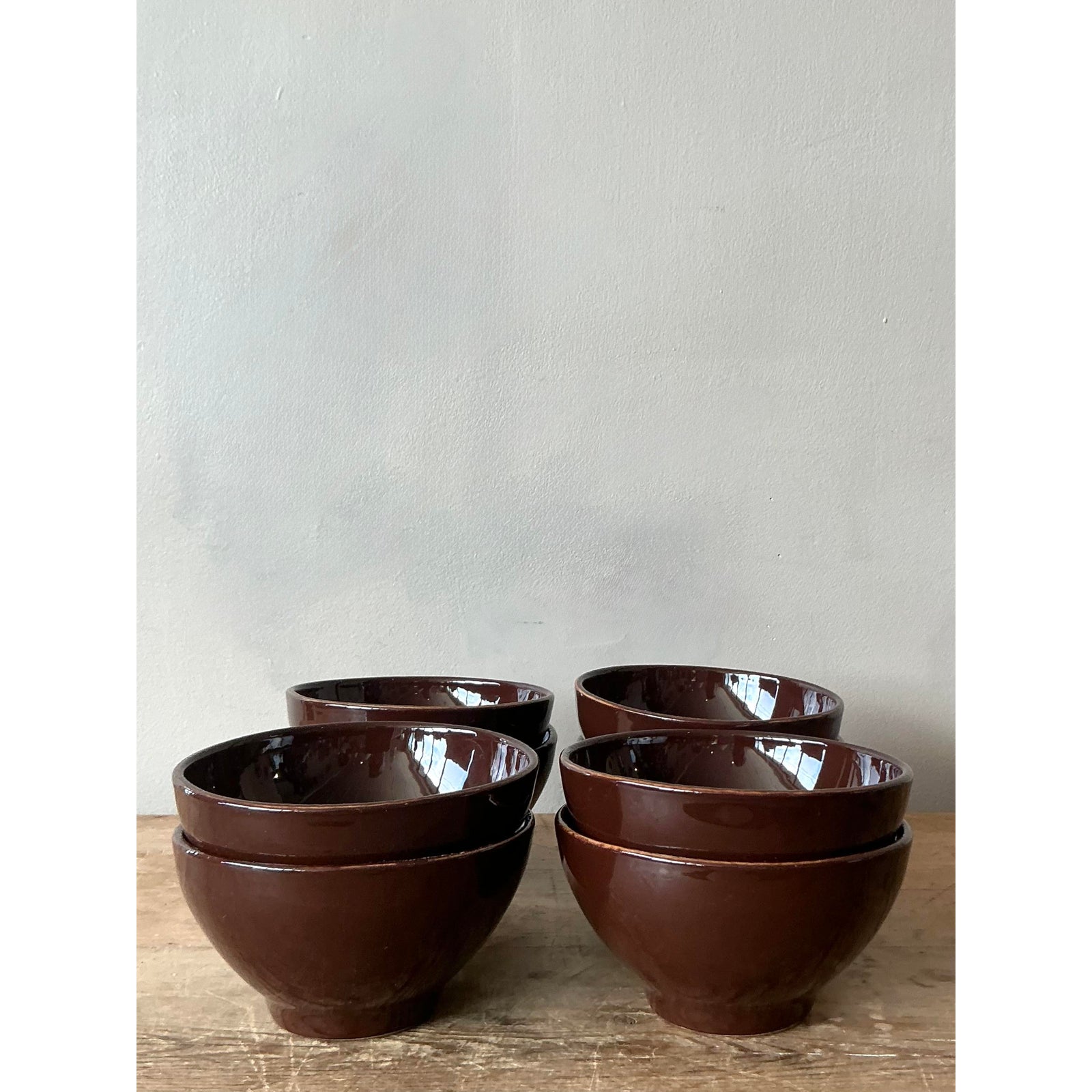 Vintage Italian Vietri Glazed Ceramic Bowls - Set of 8 - Top view