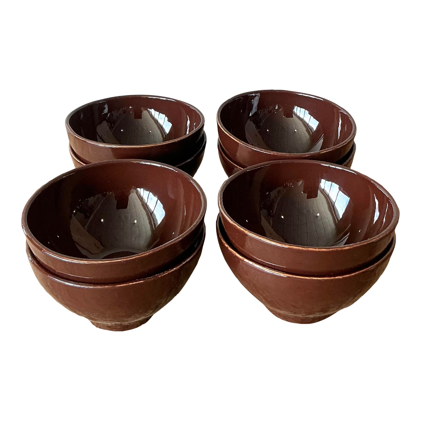 Vintage Italian Vietri Glazed Ceramic Bowls - Set of 8