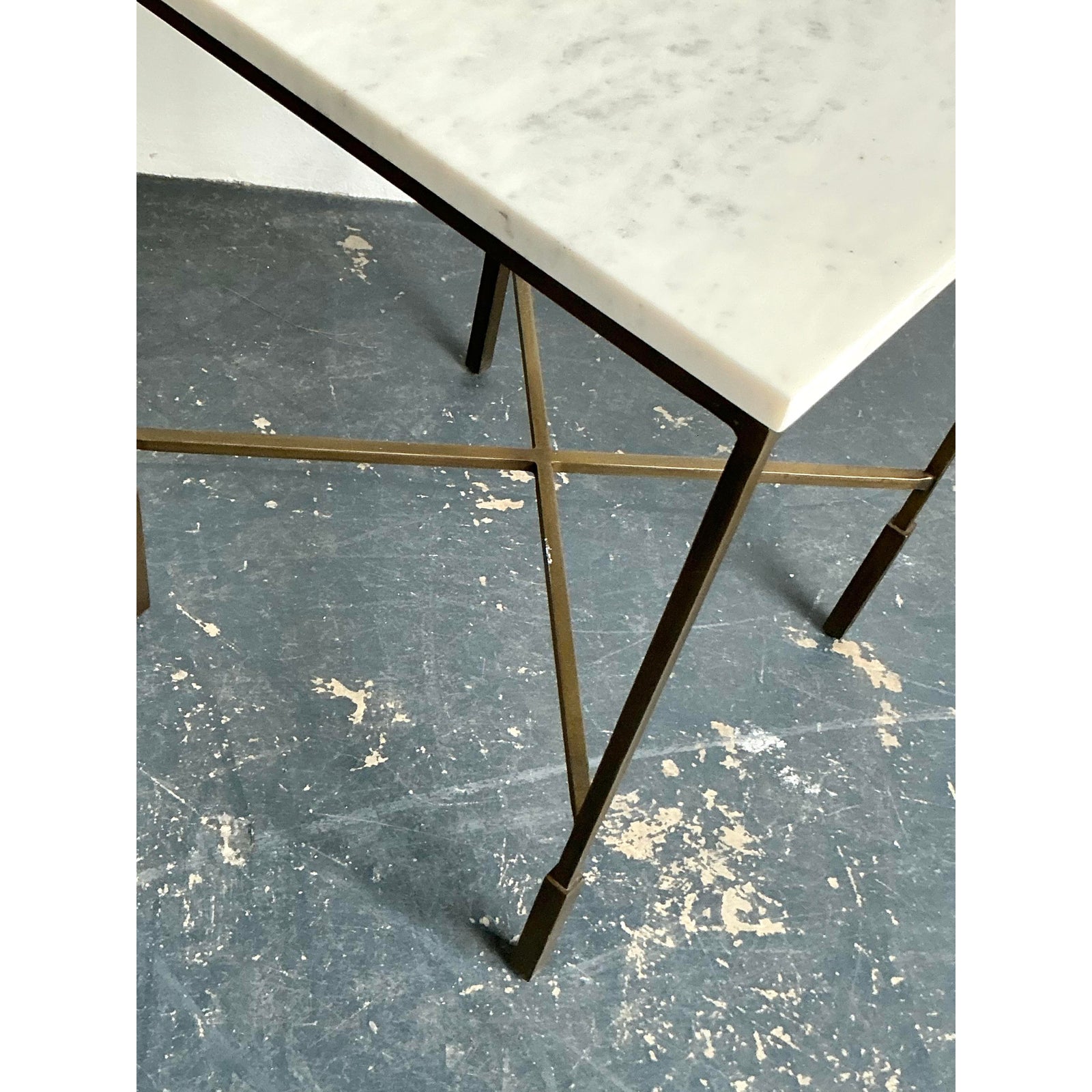 Vintage Boho Mecox Stone Top Side Table - Side view