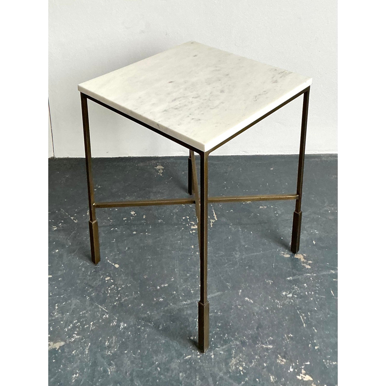 Vintage Boho Mecox Stone Top Side Table - Detail view