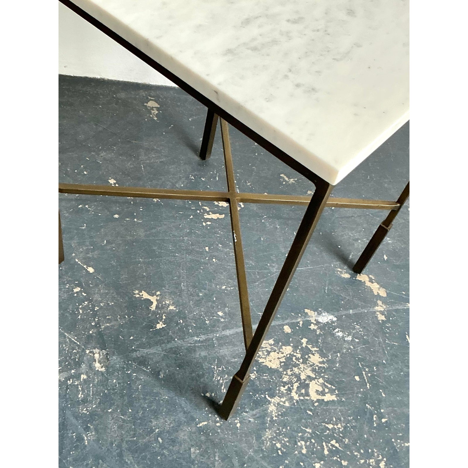 Vintage Boho Mecox Stone Top Side Table - Back view