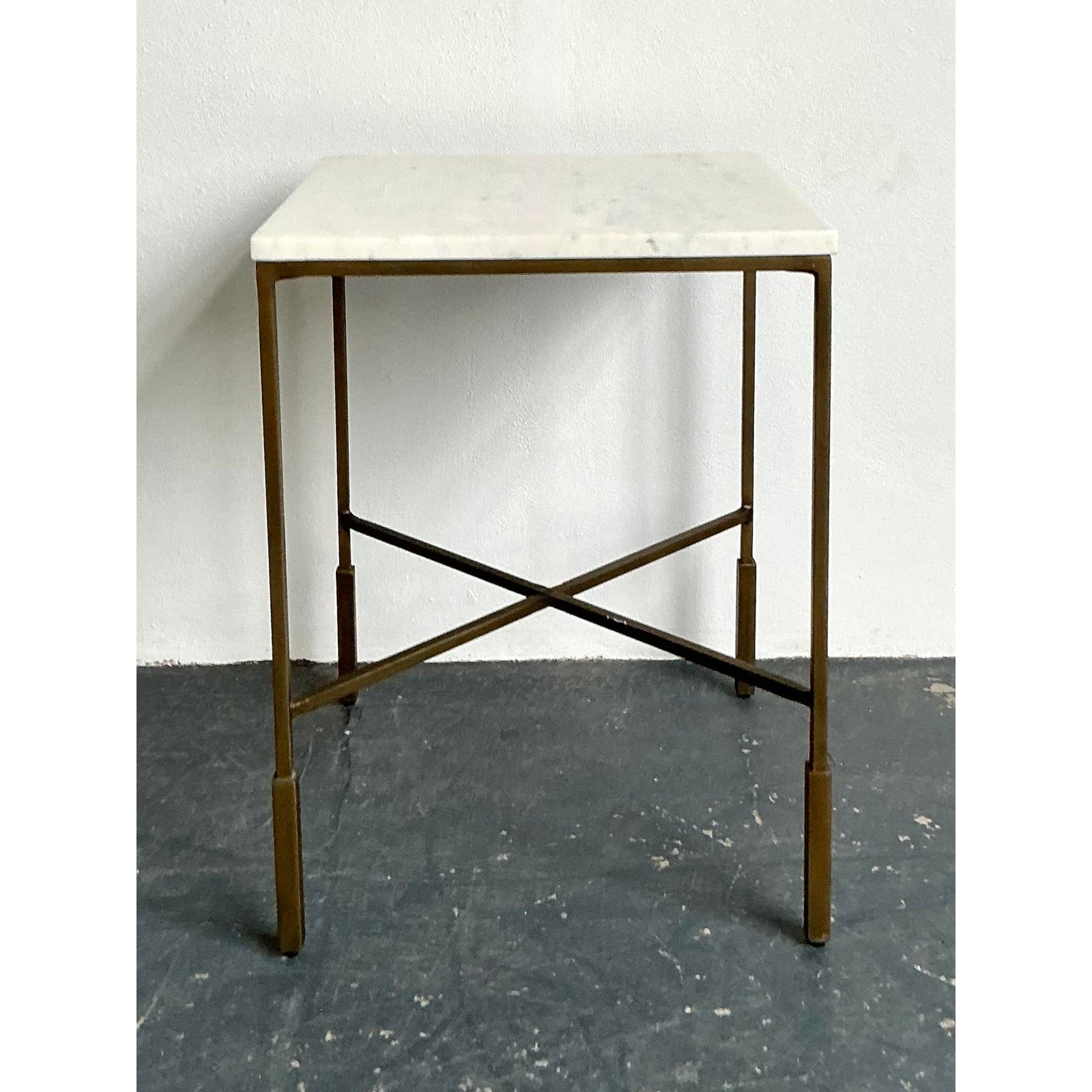 Vintage Boho Mecox Stone Top Side Table - Top view