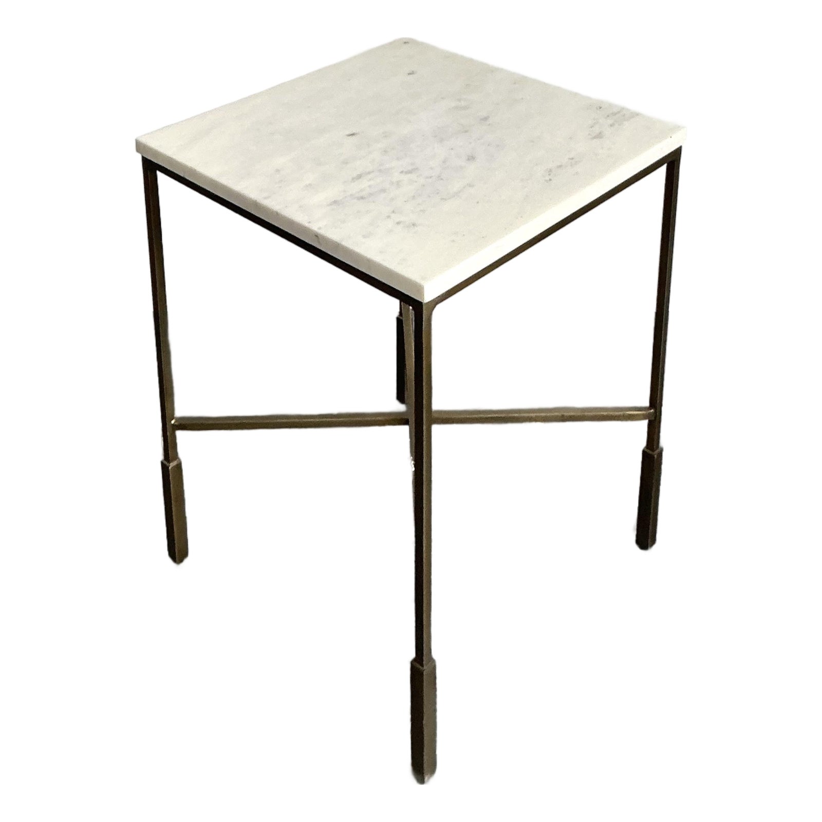 Vintage Boho Mecox Stone Top Side Table