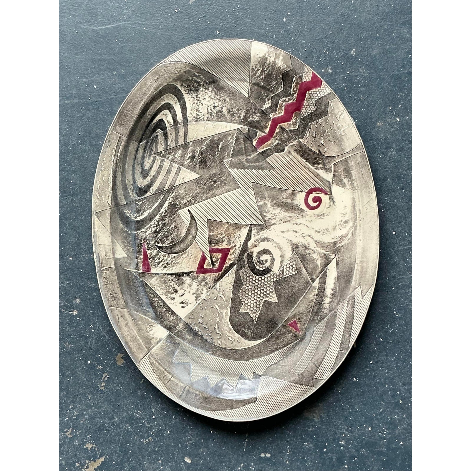 Vintage Postmodern Abstract Original Studio Pottery Tray - Detail view