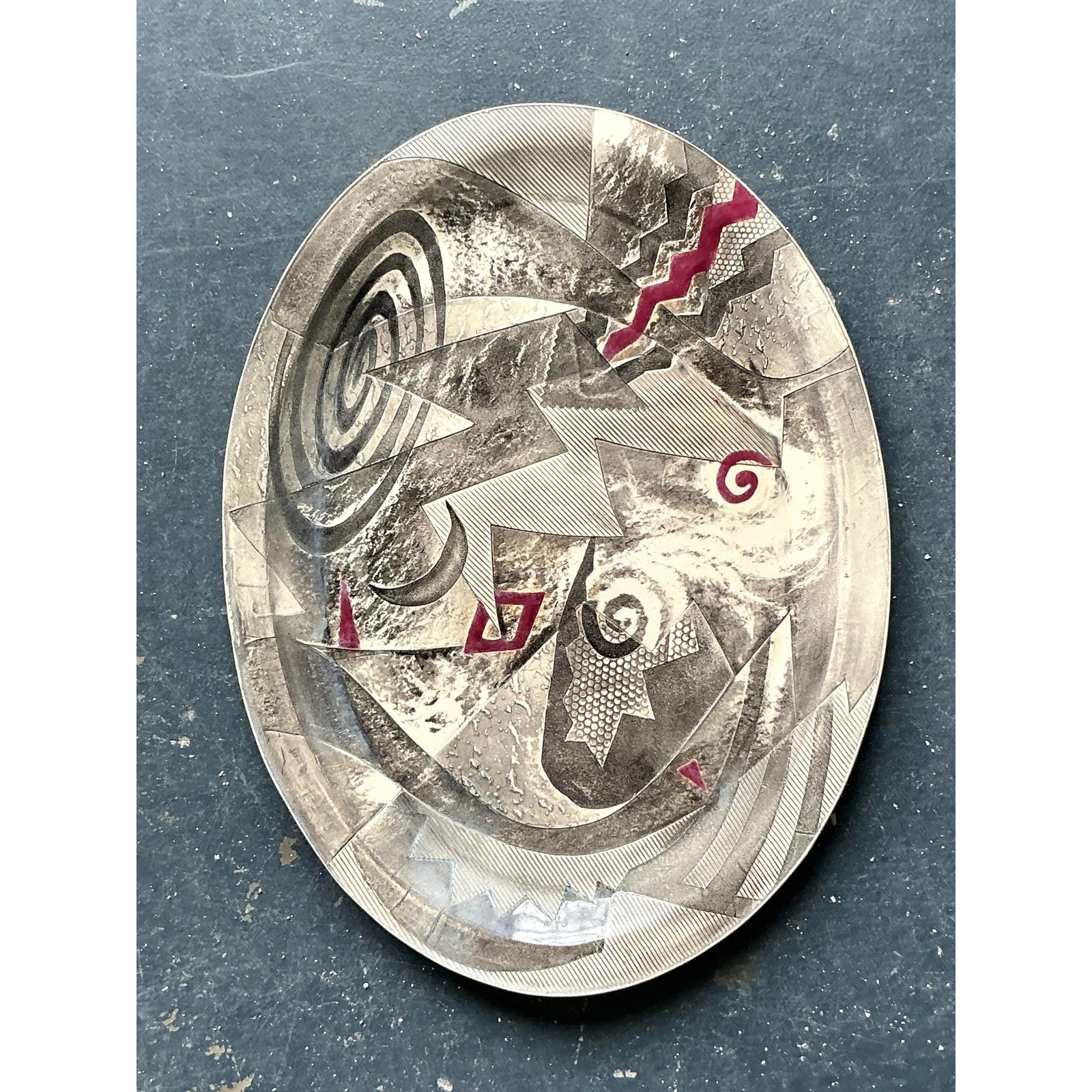 Vintage Postmodern Abstract Original Studio Pottery Tray - Side view