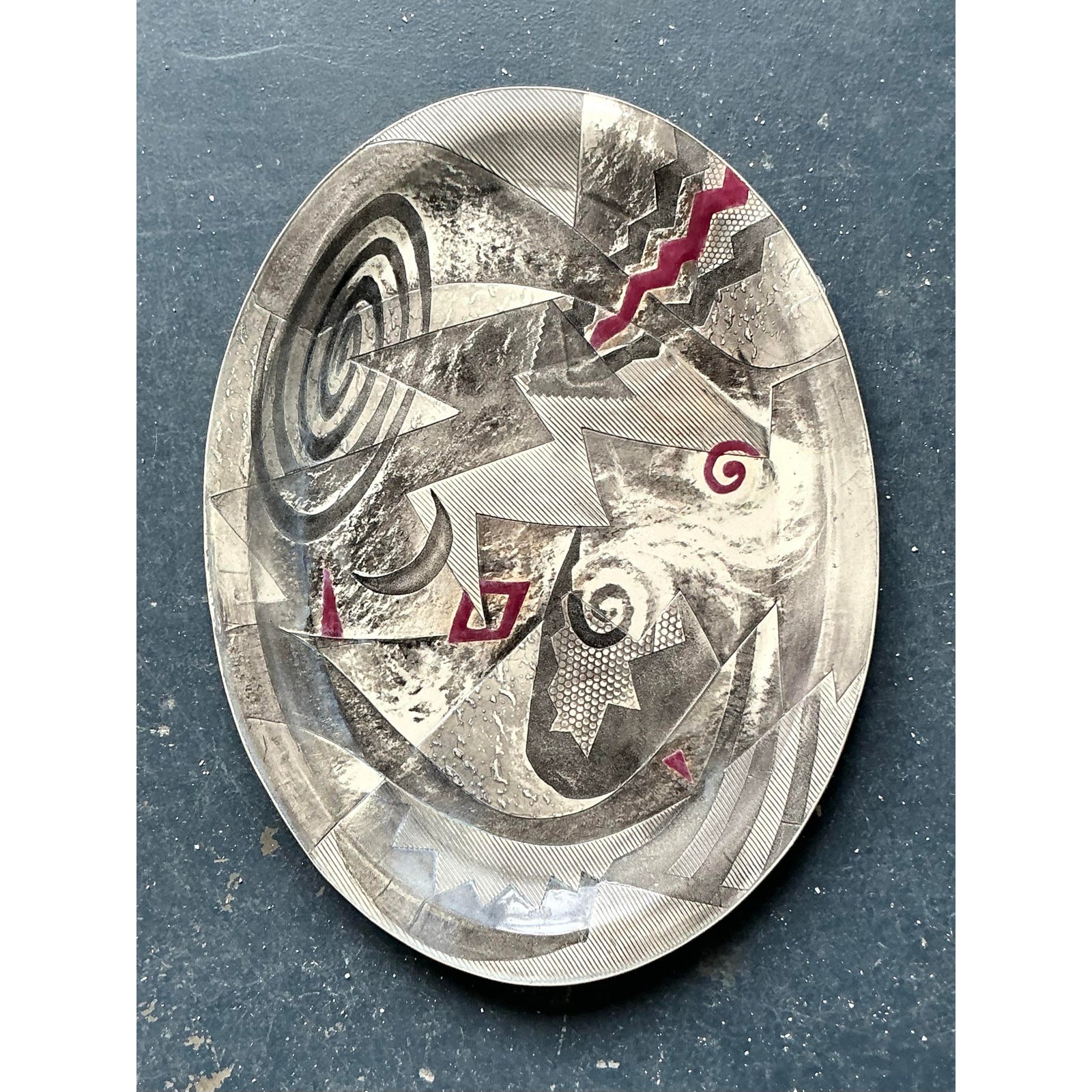 Vintage Postmodern Abstract Original Studio Pottery Tray - Back view