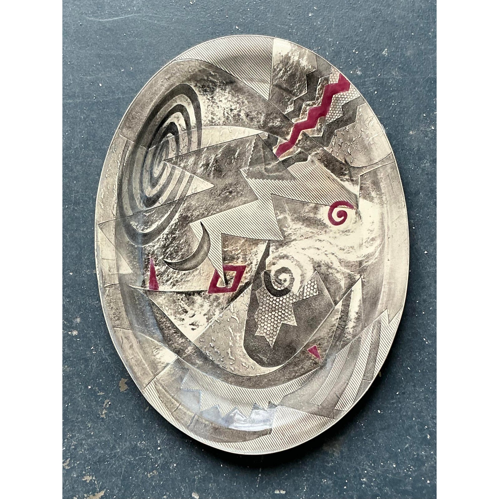 Vintage Postmodern Abstract Original Studio Pottery Tray - Top view