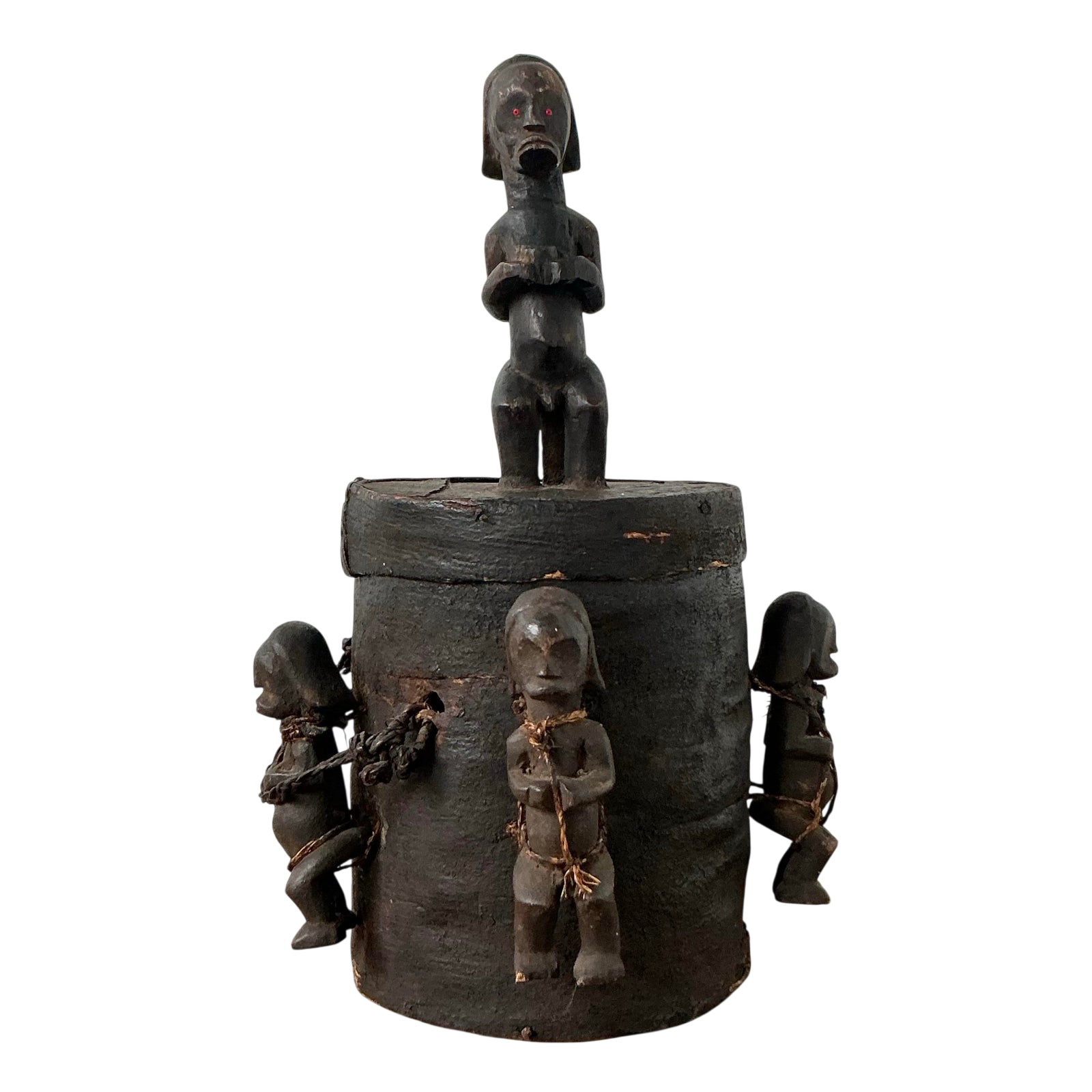 Vintage Boho Carved Figure Tribal Lidded Pot