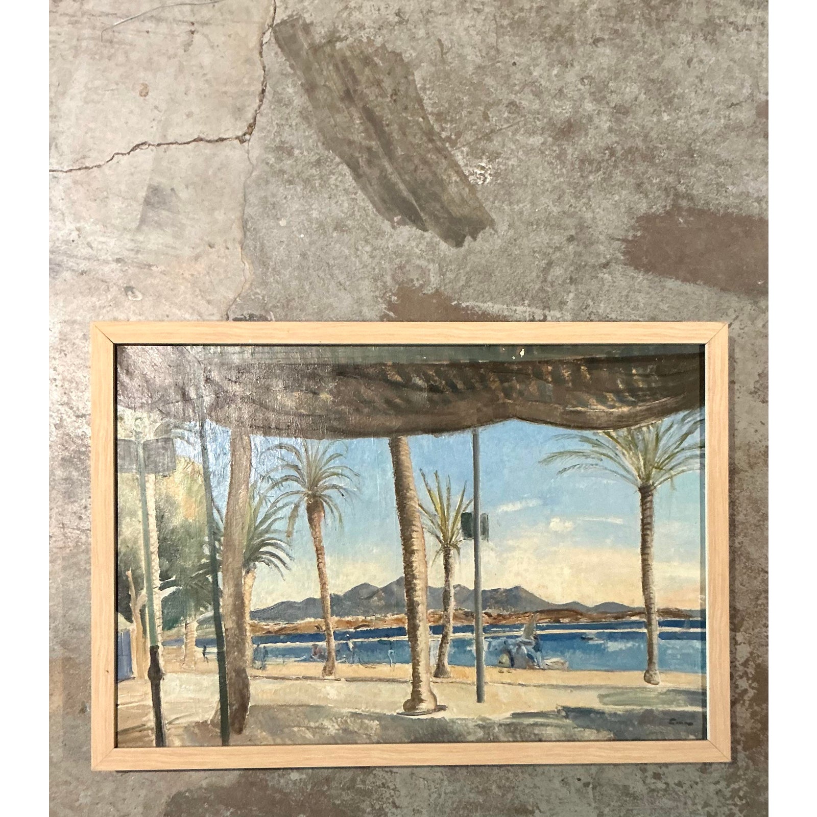 Vintage Boho Original Waterfront Oil on Canvas - Side view