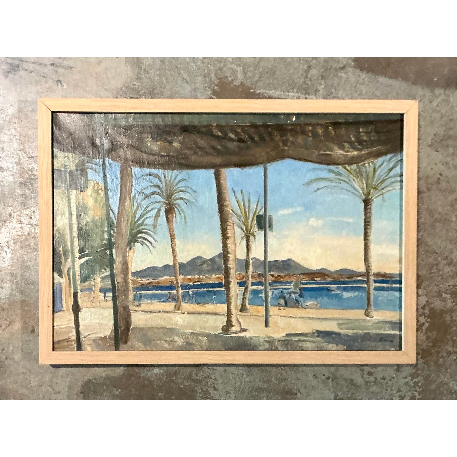 Vintage Boho Original Waterfront Oil on Canvas - Top view