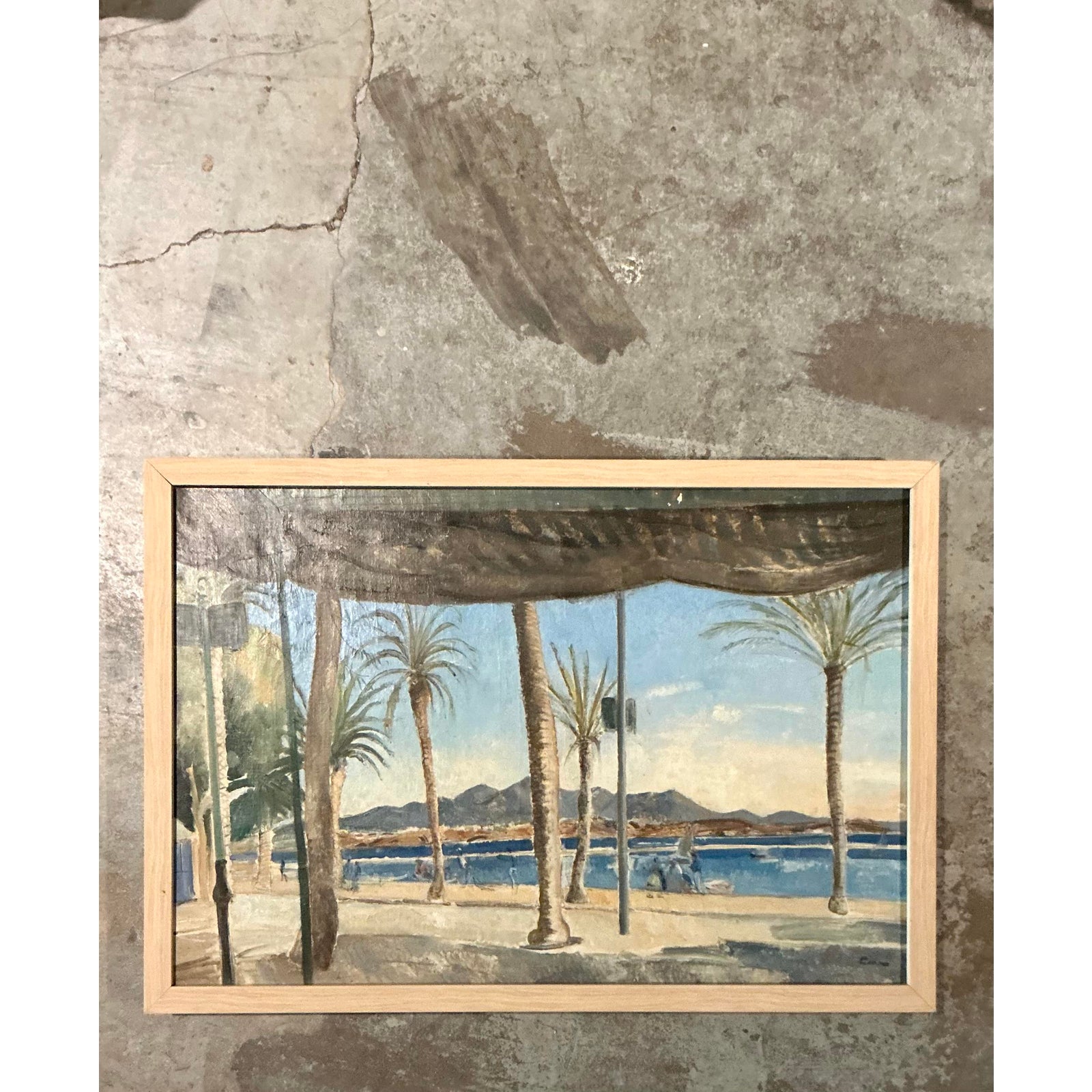 Vintage Boho Original Waterfront Oil on Canvas - Back view