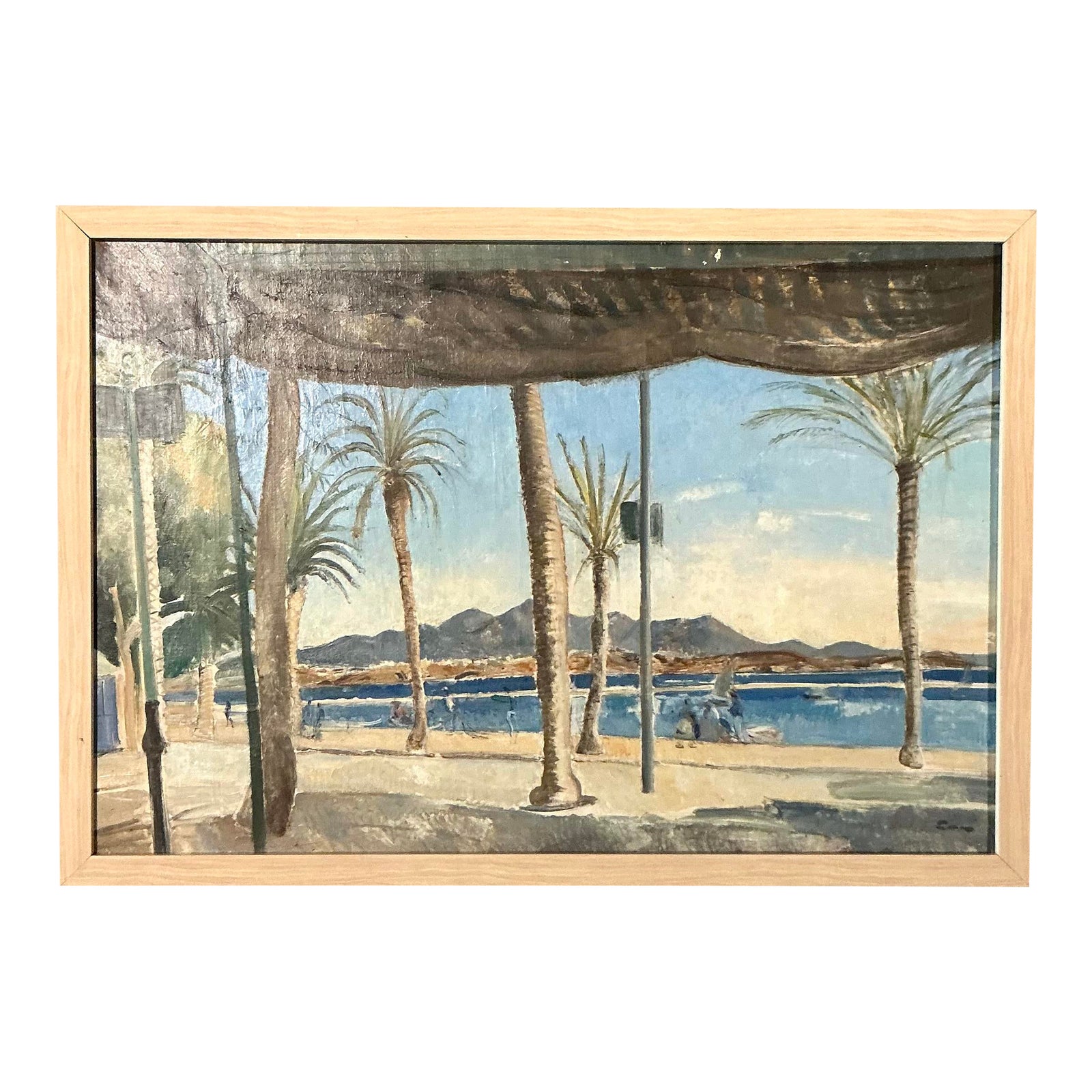 Vintage Boho Original Waterfront Oil on Canvas