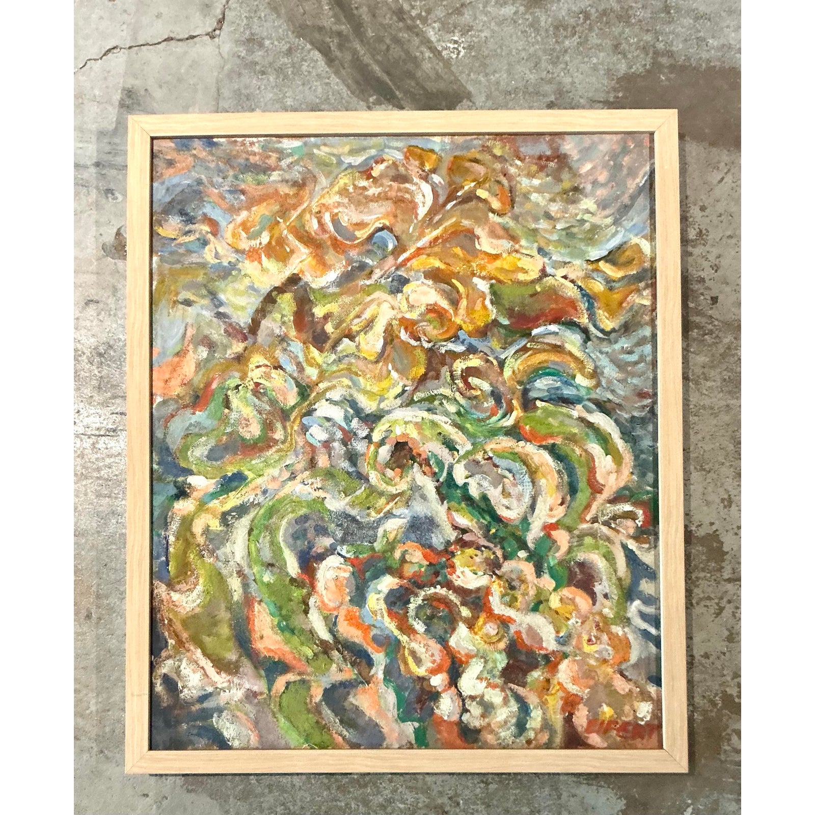 Vintage Boho Original Abstract Oil on Canvas - Side view