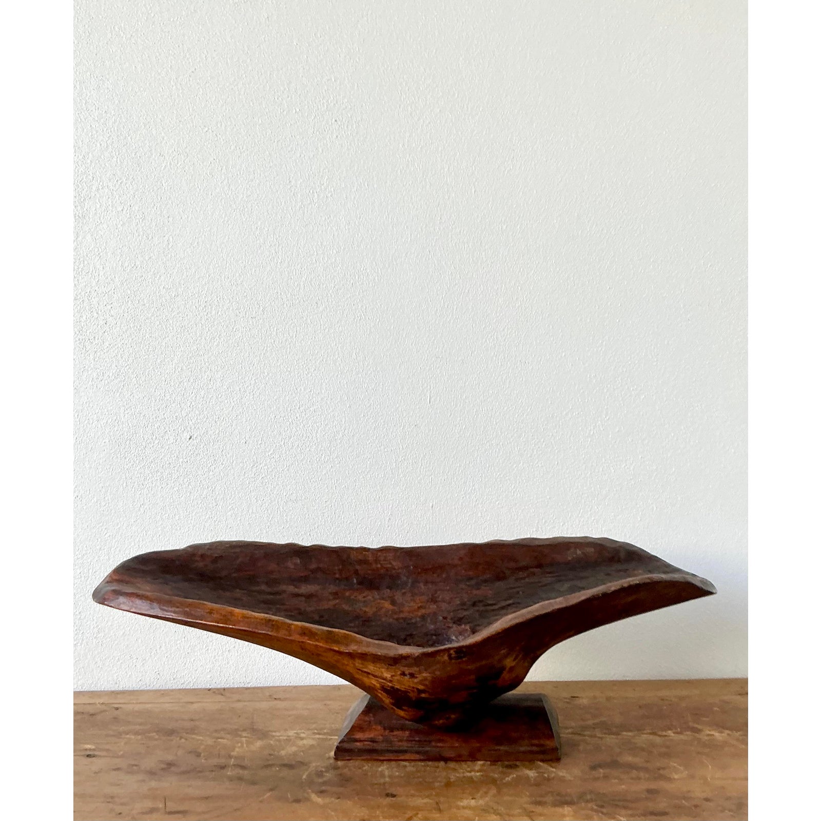 Vintage Boho Carved Biomorphic Wood Bowl - Back view