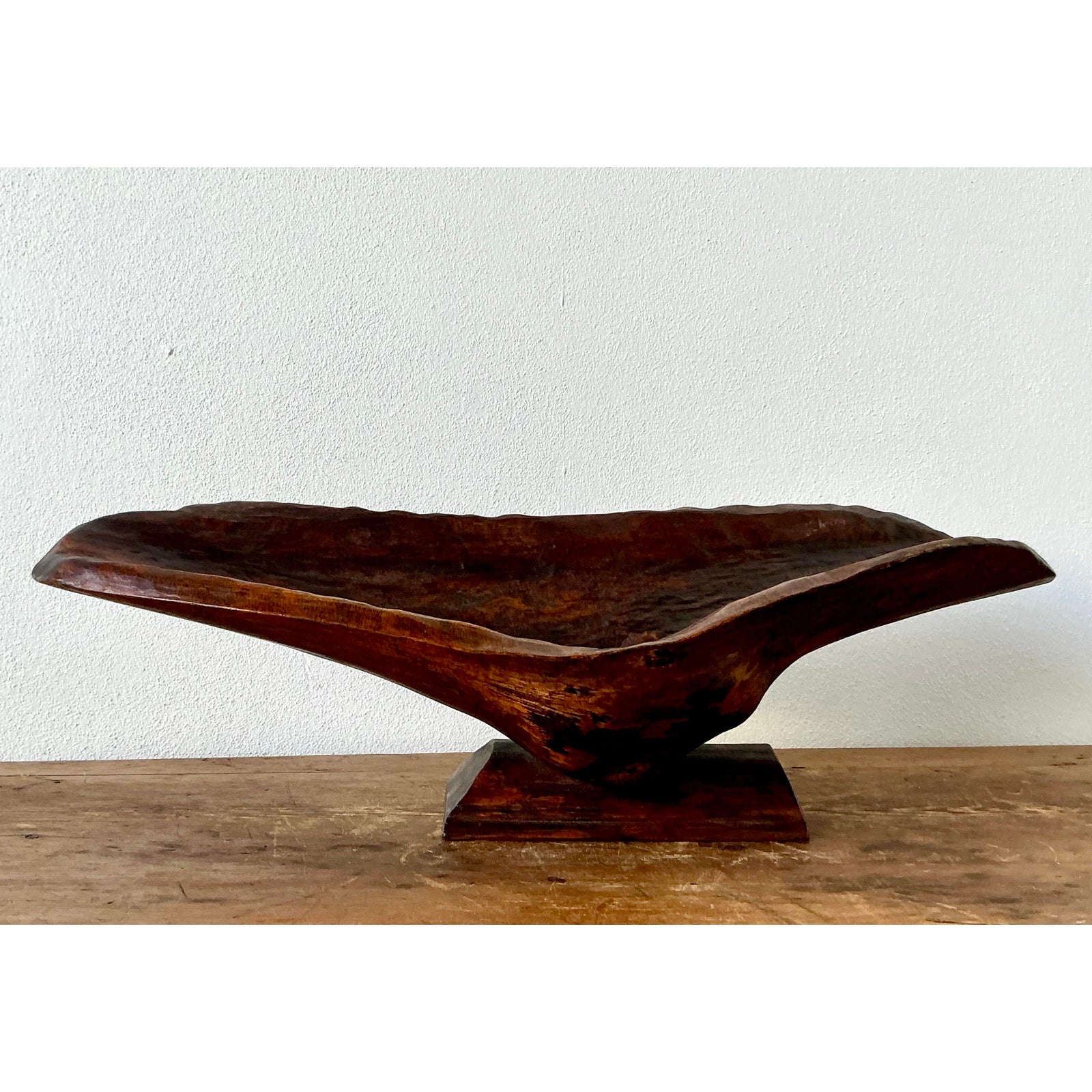 Vintage Boho Carved Biomorphic Wood Bowl - Detail view