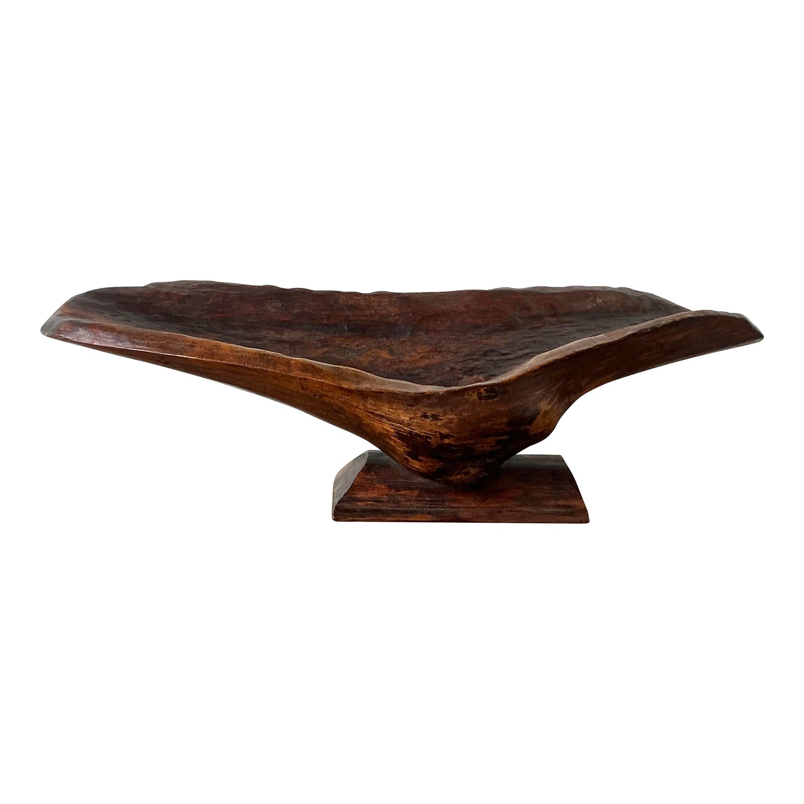 Vintage Boho Carved Biomorphic Wood Bowl