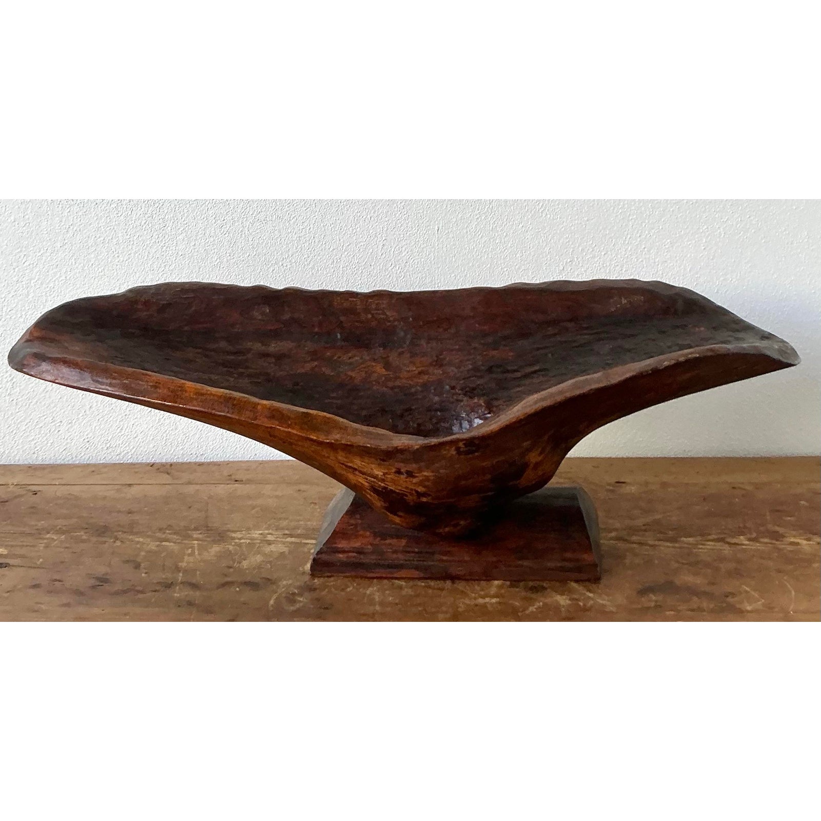 Vintage Boho Carved Biomorphic Wood Bowl - Side view