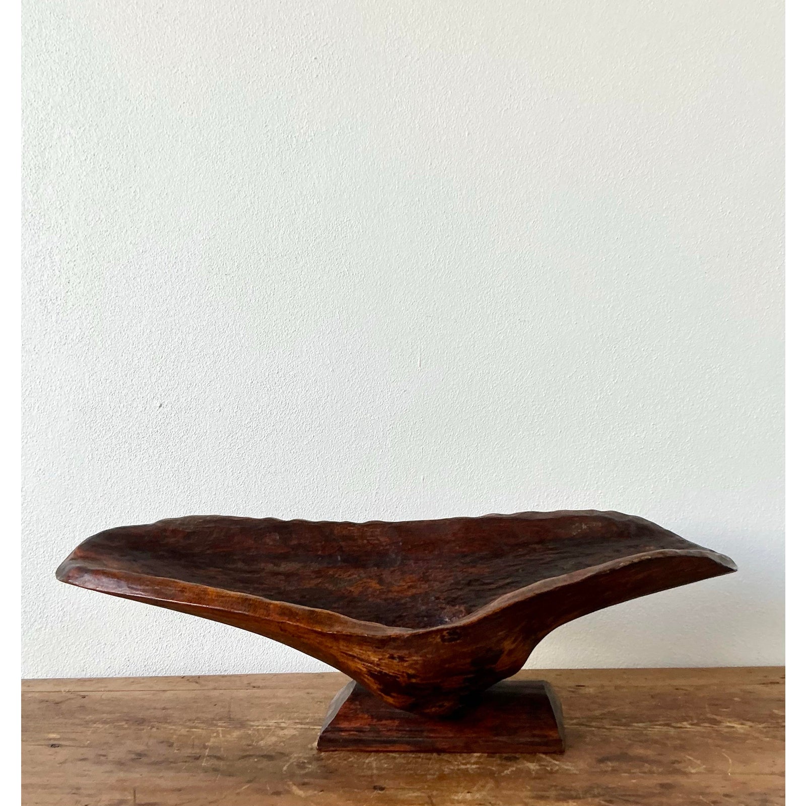 Vintage Boho Carved Biomorphic Wood Bowl - Top view