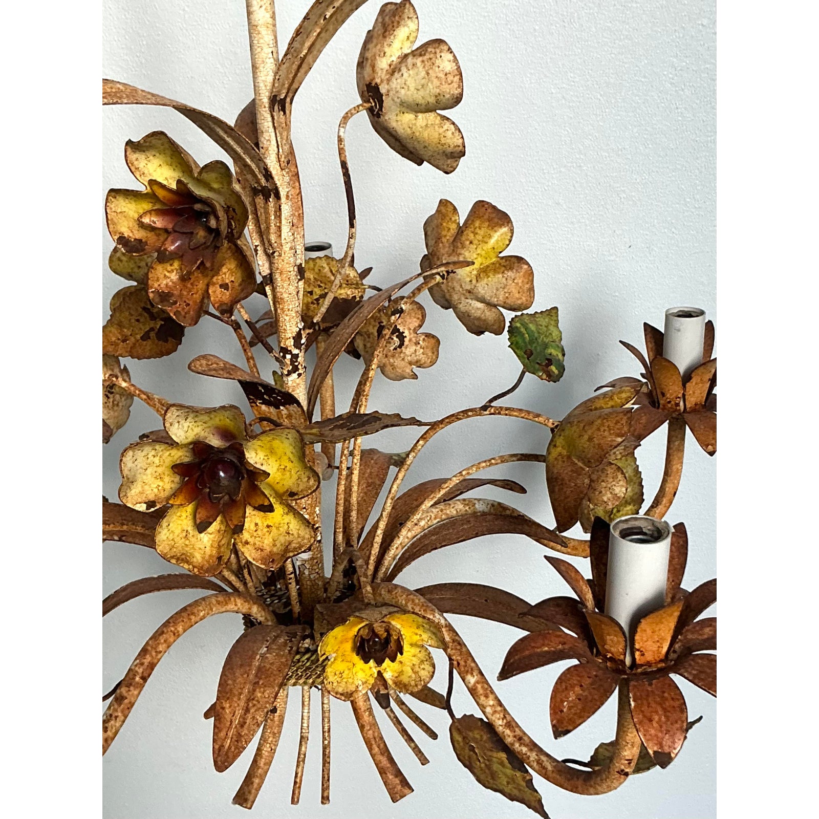 Vintage Boho Patinated Tole Chandelier - Back view