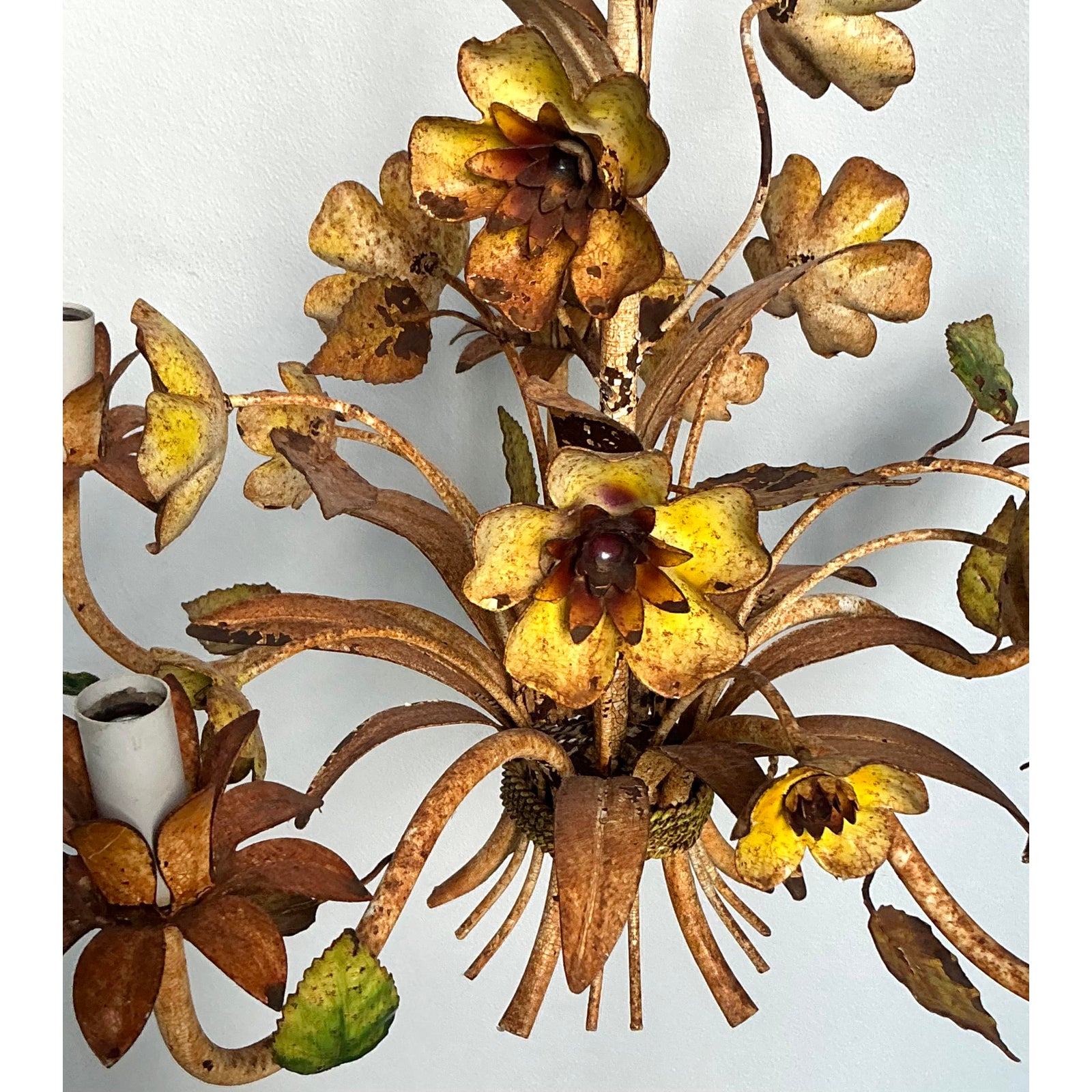 Vintage Boho Patinated Tole Chandelier - Top view
