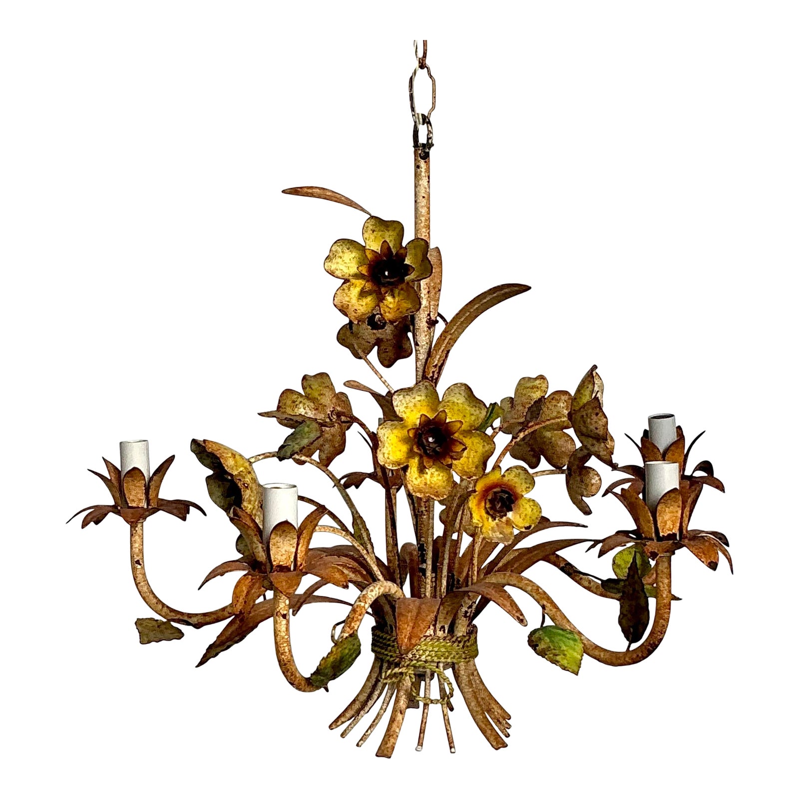 Vintage Boho Patinated Tole Chandelier