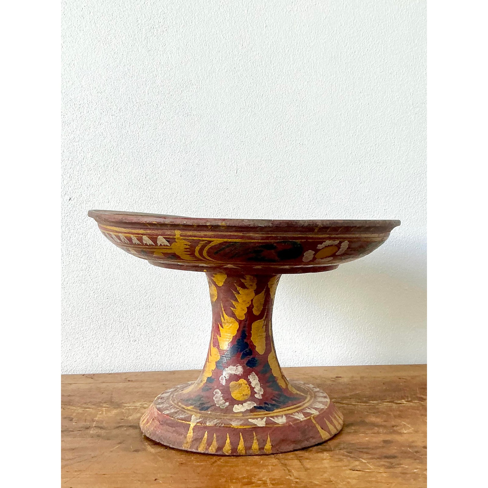 Vintage Boho Bali Dulang Painted Wooden Offering Tray - Back view