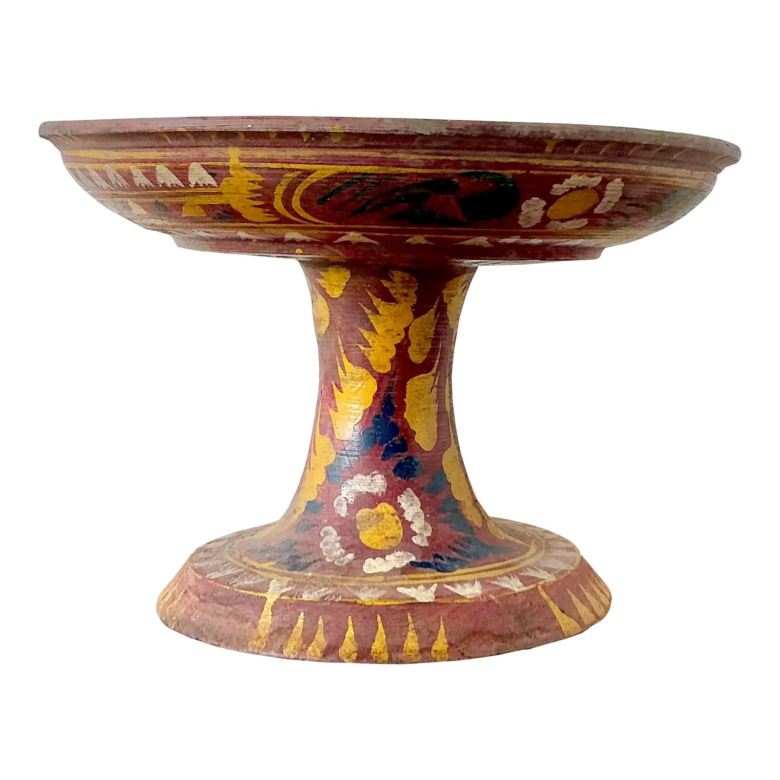 Vintage Boho Bali Dulang Painted Wooden Offering Tray