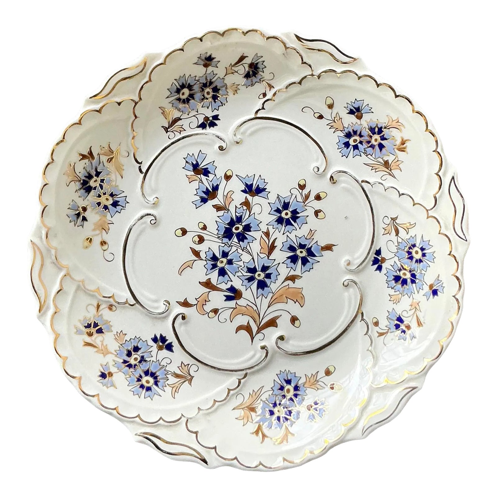 Vintage Hungarian Gilt Tipped Floral Ceramic Serving Plate