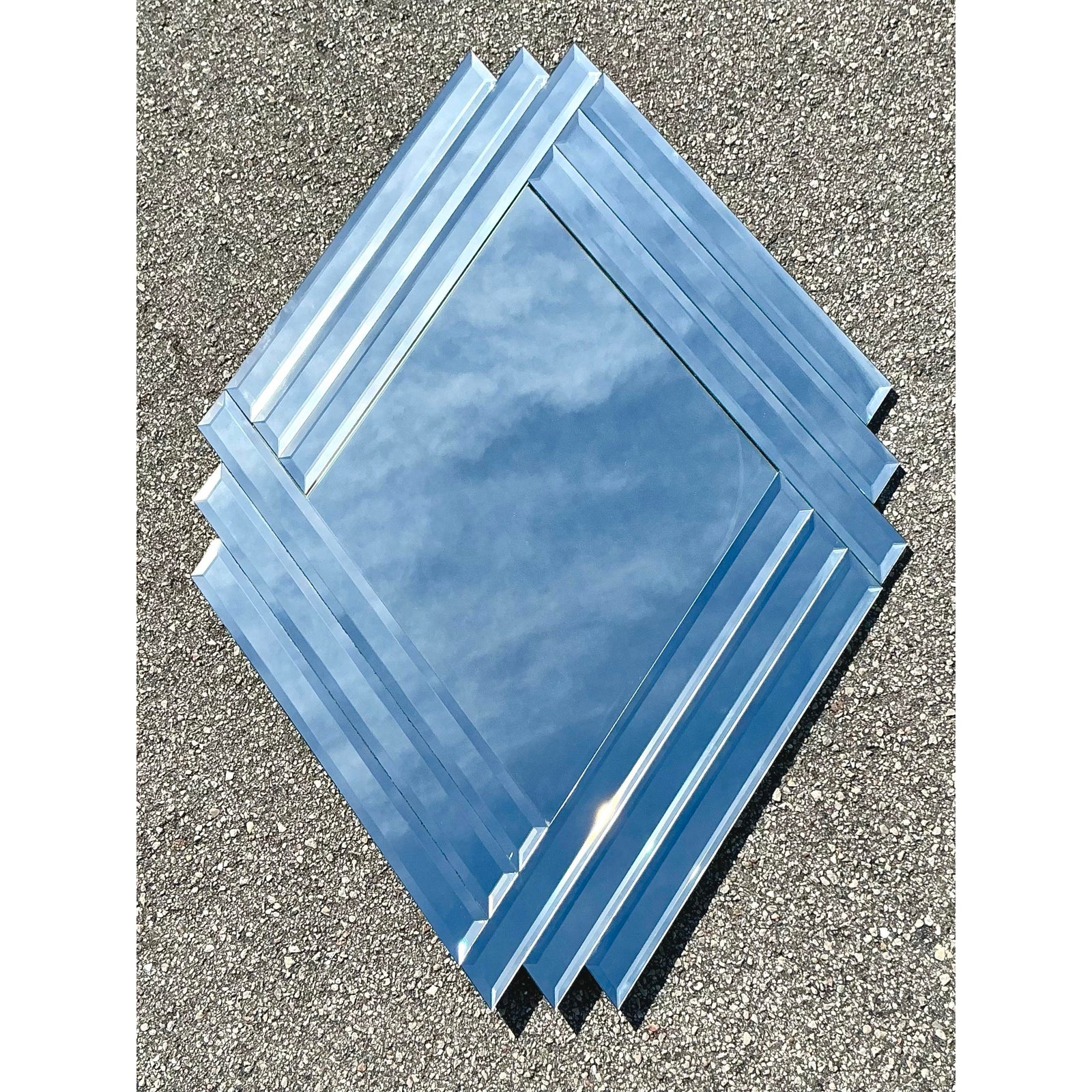 Vintage Boho 1980s Beveled Triangle Mirror - Side view