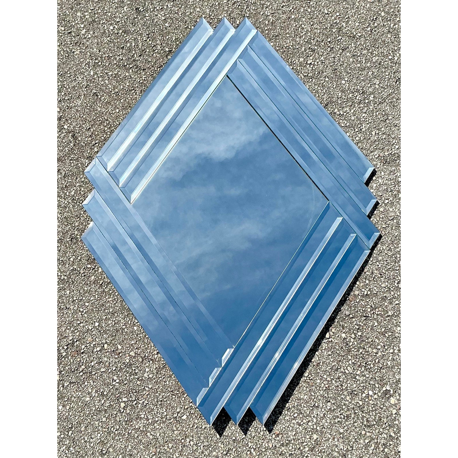 Vintage Boho 1980s Beveled Triangle Mirror - Back view