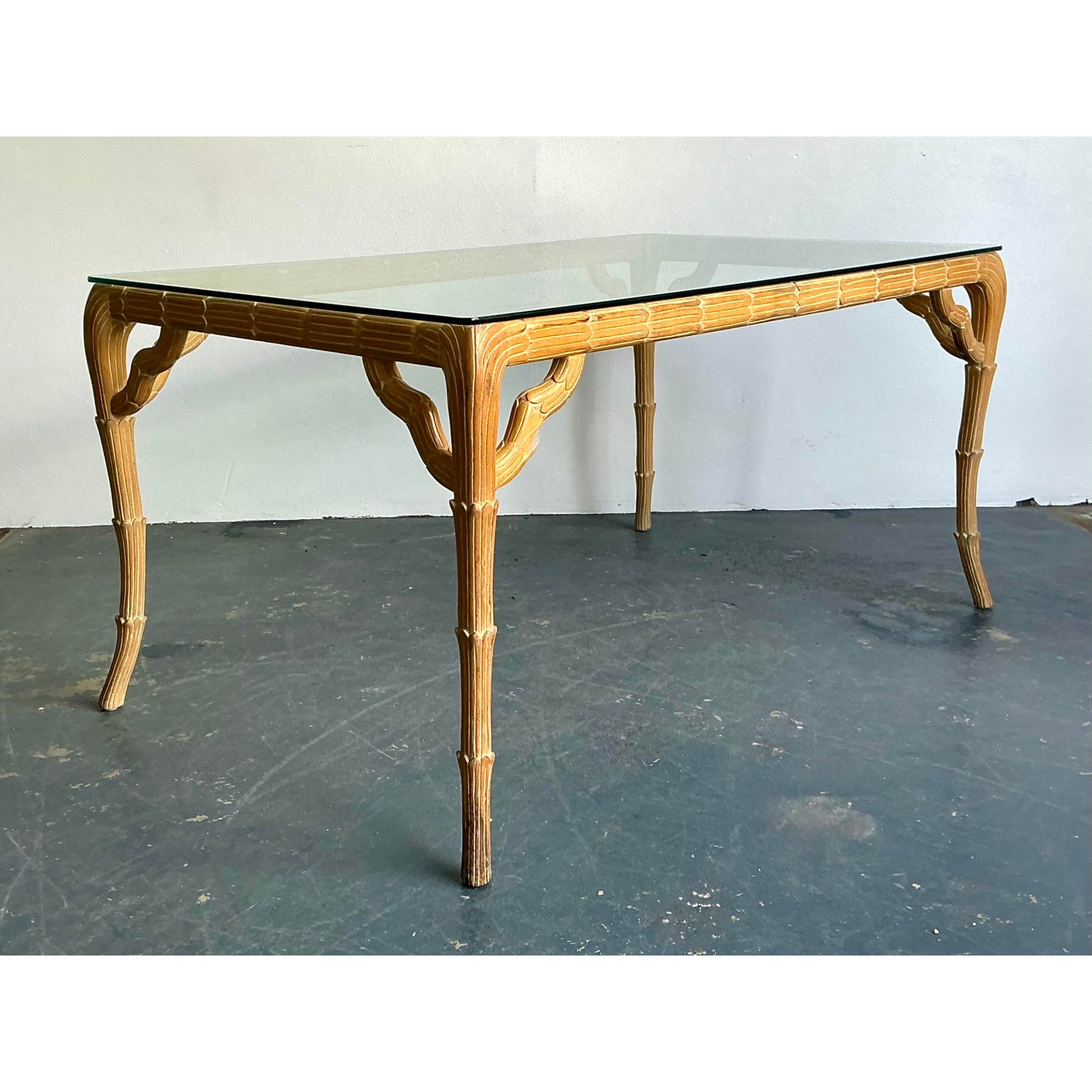 Vintage Boho Carved Laurel Leaf Dining Table - Side view