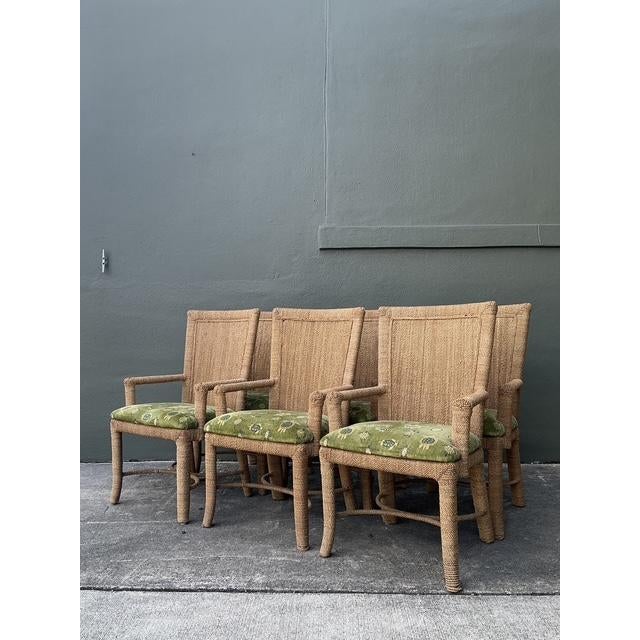 Vintage Boho Wrapped Jute Dining Chairs - Set of 6 - Top view