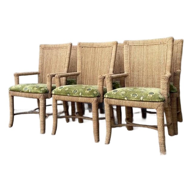 Vintage Boho Wrapped Jute Dining Chairs - Set of 6