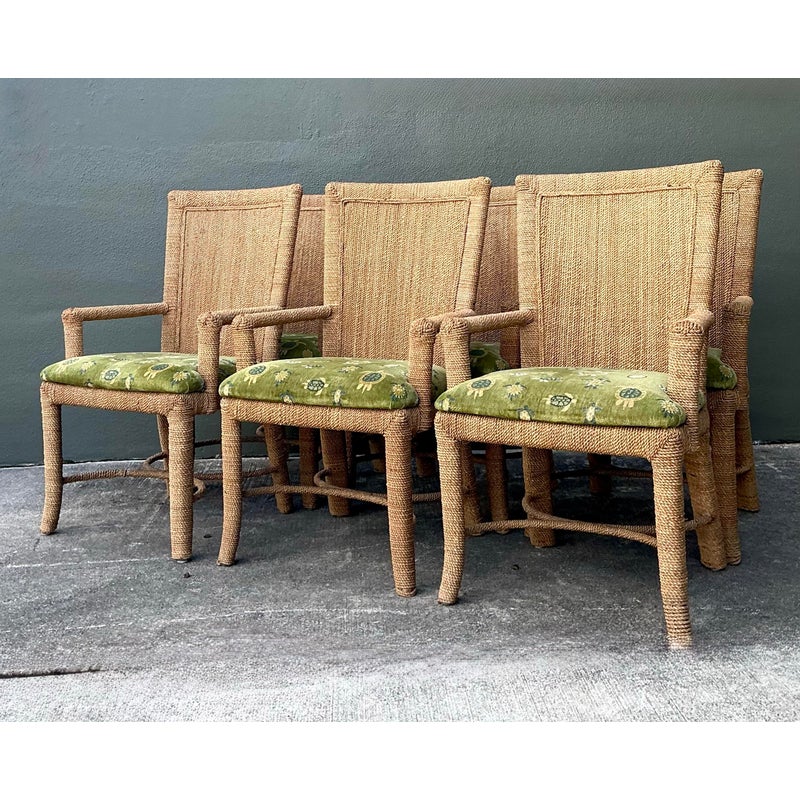 Vintage Boho Wrapped Jute Dining Chairs - Set of 6 - Detail view