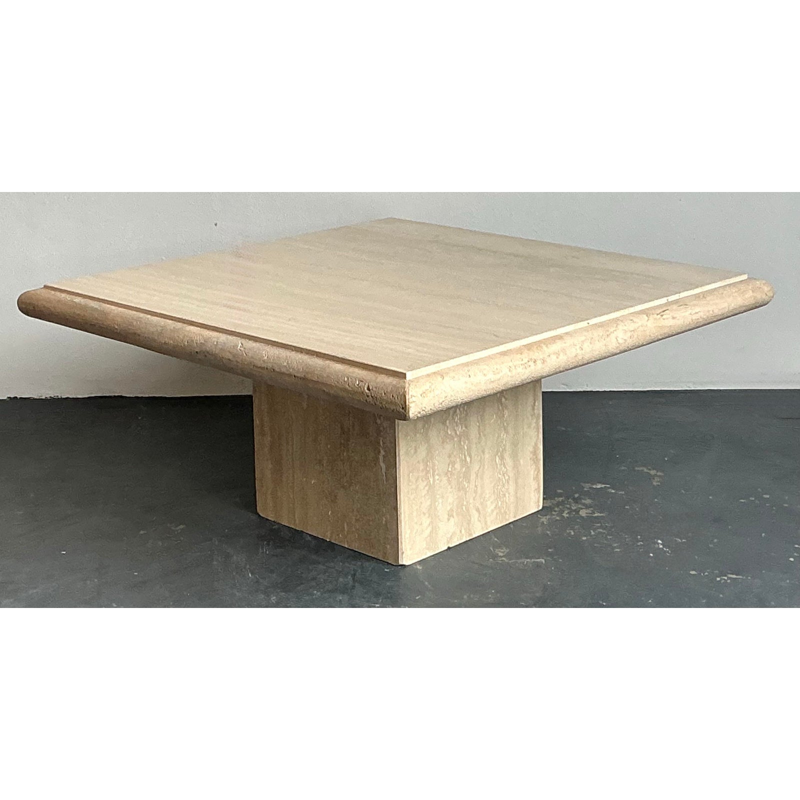 Vintage Boho Italian Stone International Travertine Coffee Table - Detail view