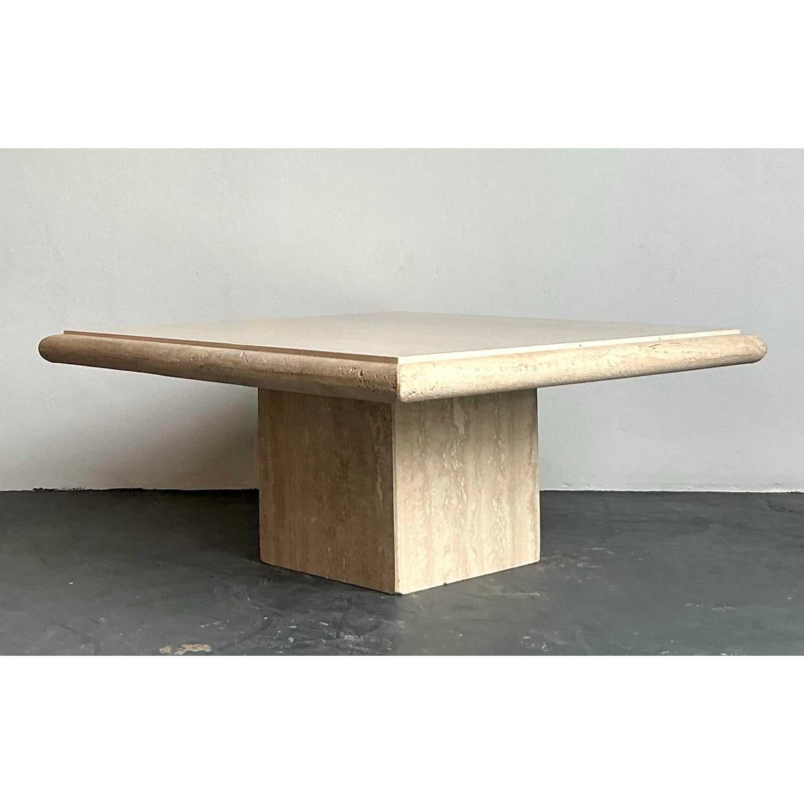 Vintage Boho Italian Stone International Travertine Coffee Table - Side view
