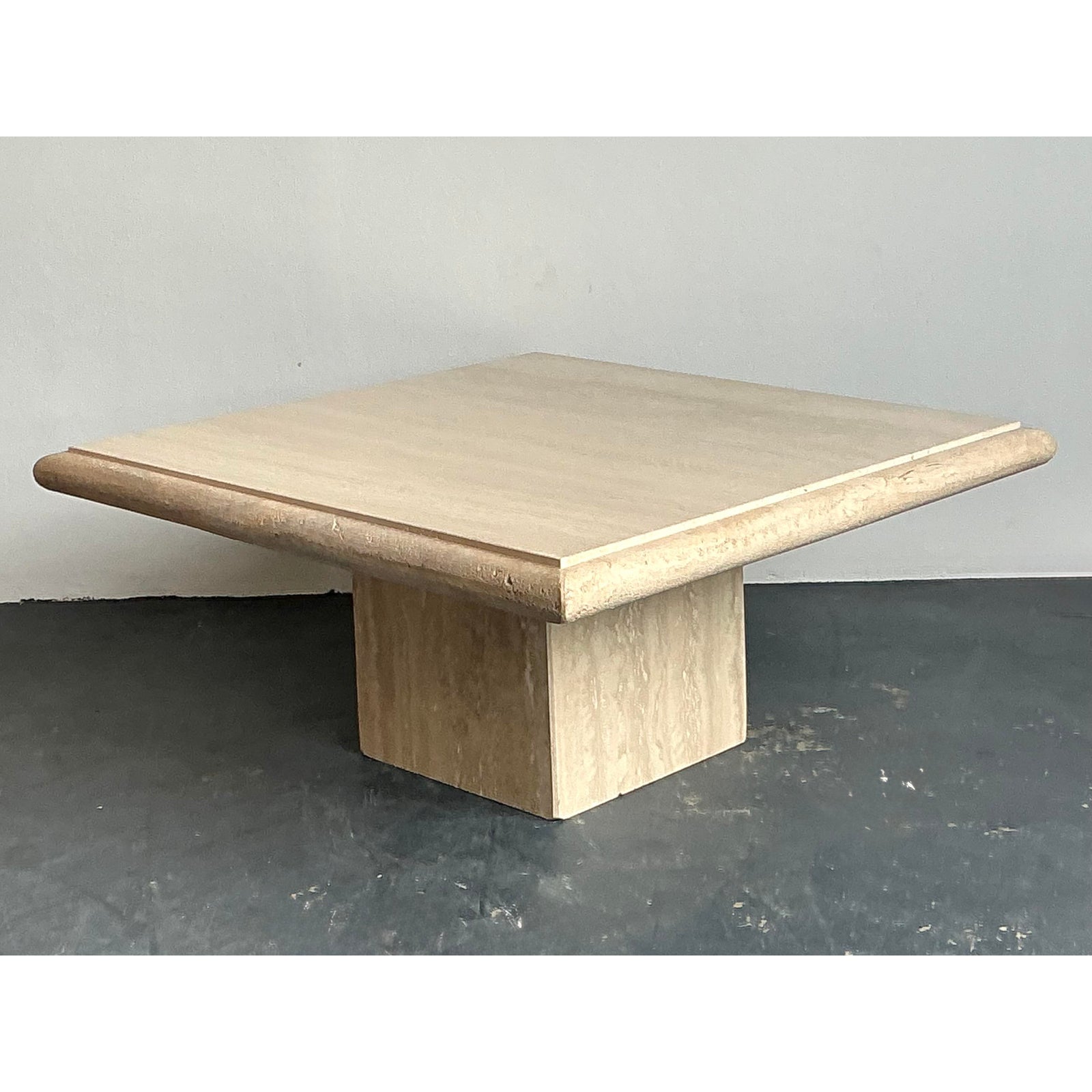 Vintage Boho Italian Stone International Travertine Coffee Table - Back view
