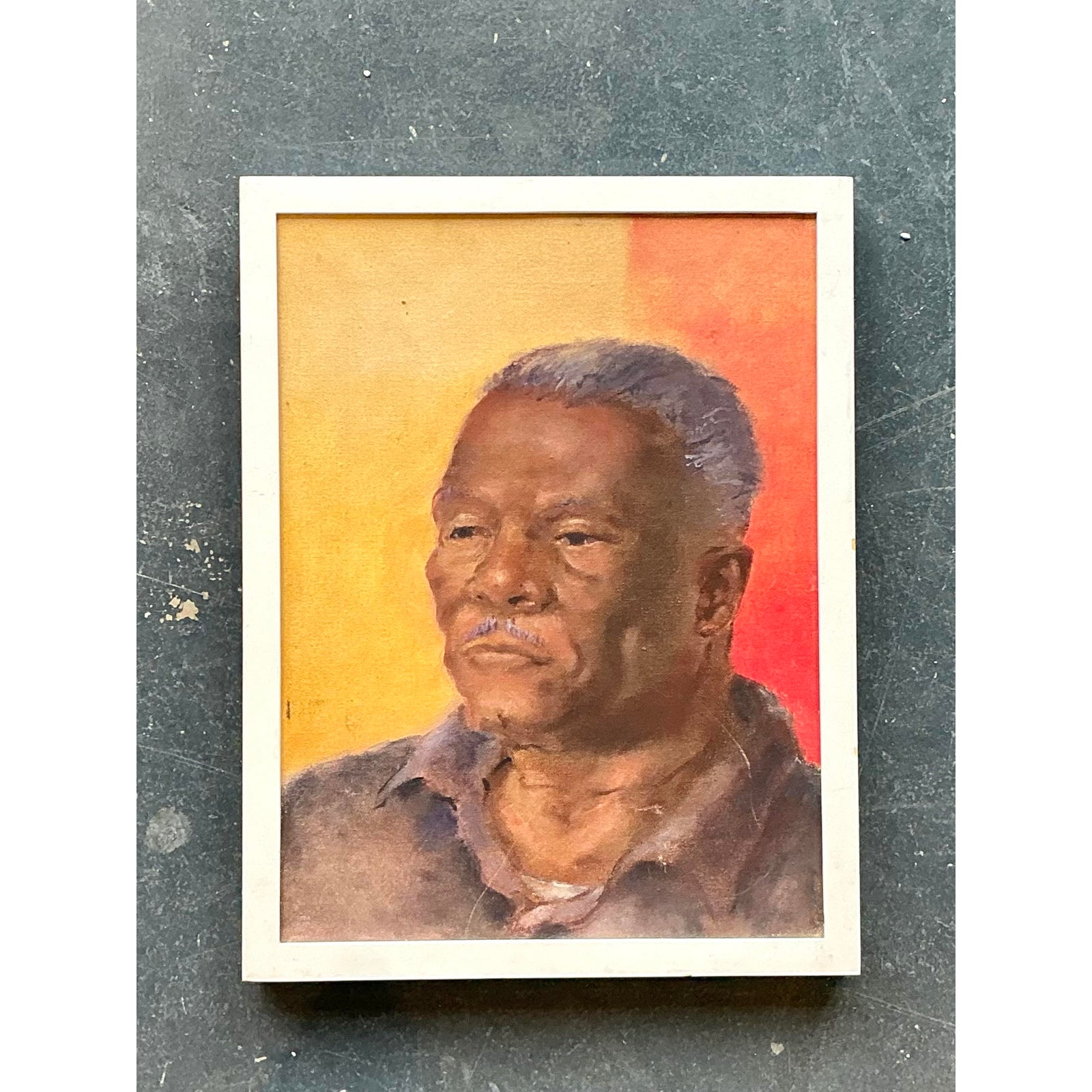 Vintage Original Oil Portrait on Canvas - Side view