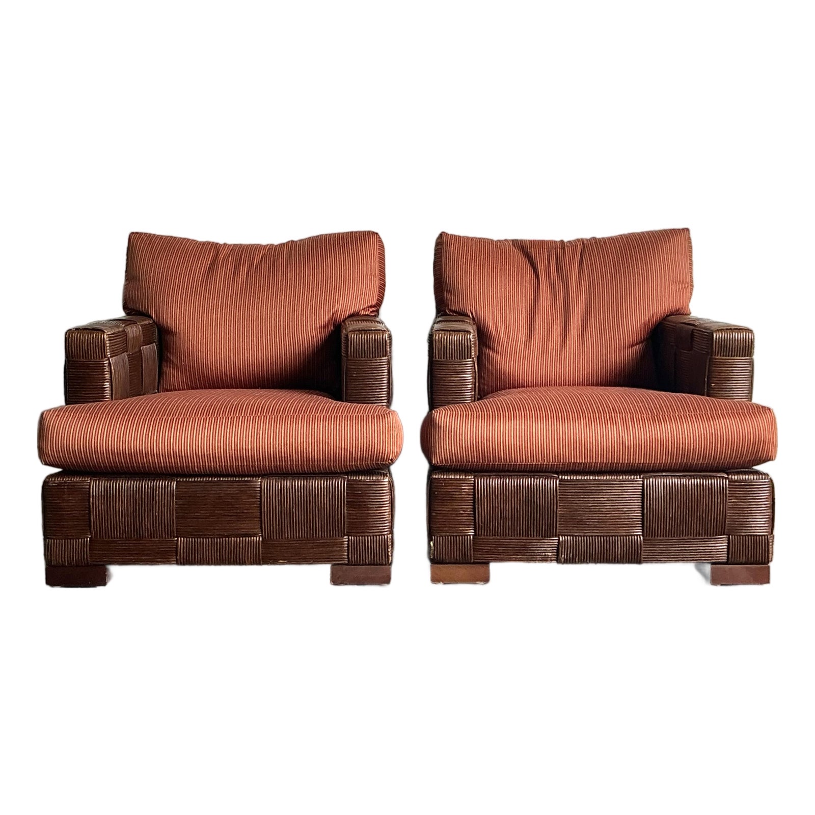 Vintage Donghia “Block Island” Woven Rattan Lounge Chairs - A Pair