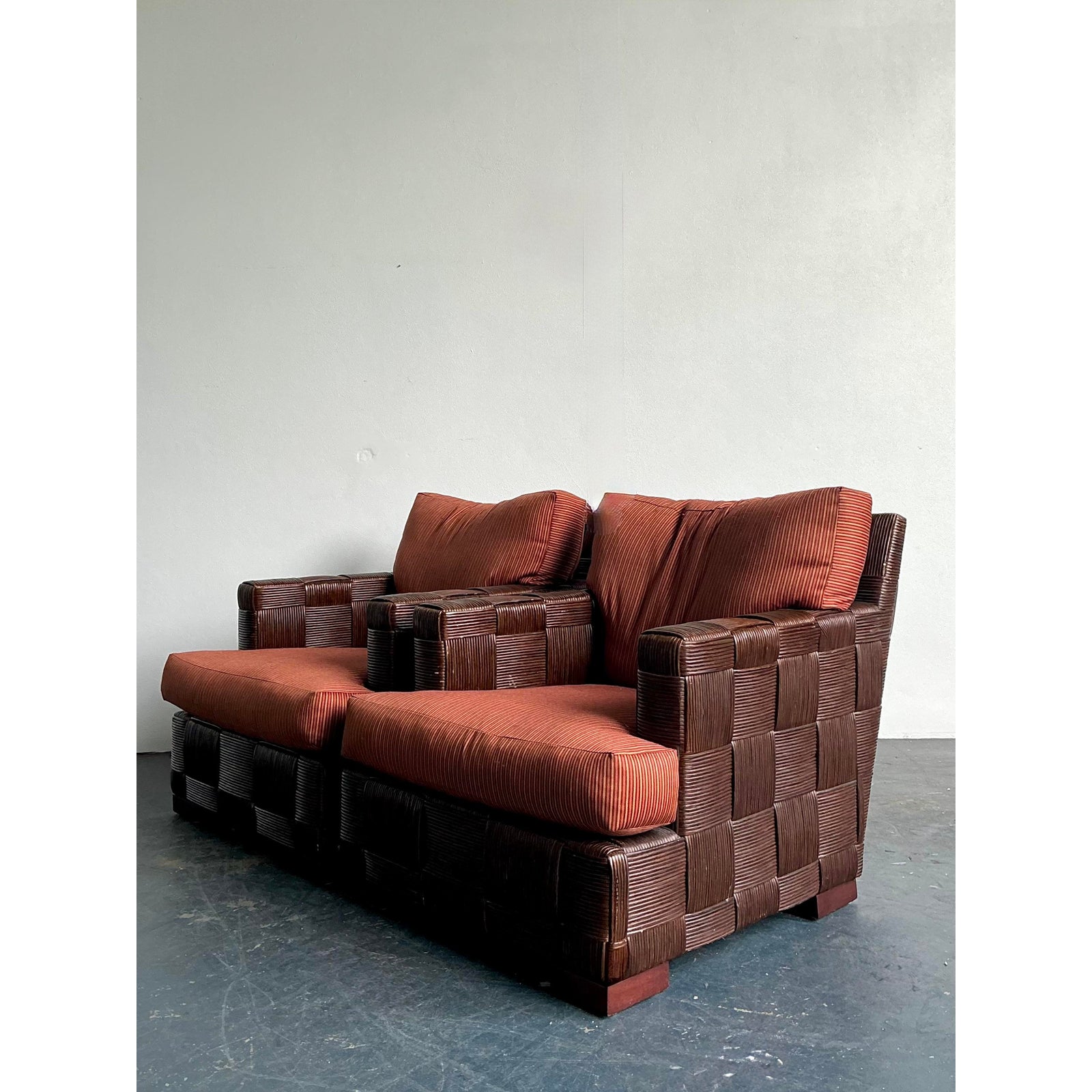 Vintage Donghia “Block Island” Woven Rattan Lounge Chairs - A Pair - Side view