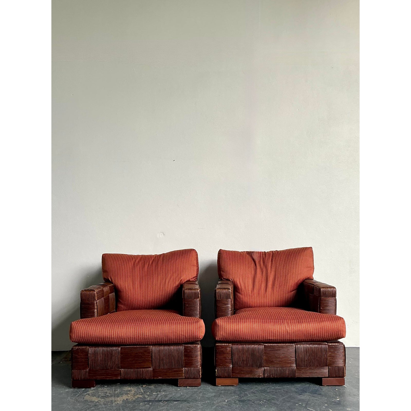 Vintage Donghia “Block Island” Woven Rattan Lounge Chairs - A Pair - Top view
