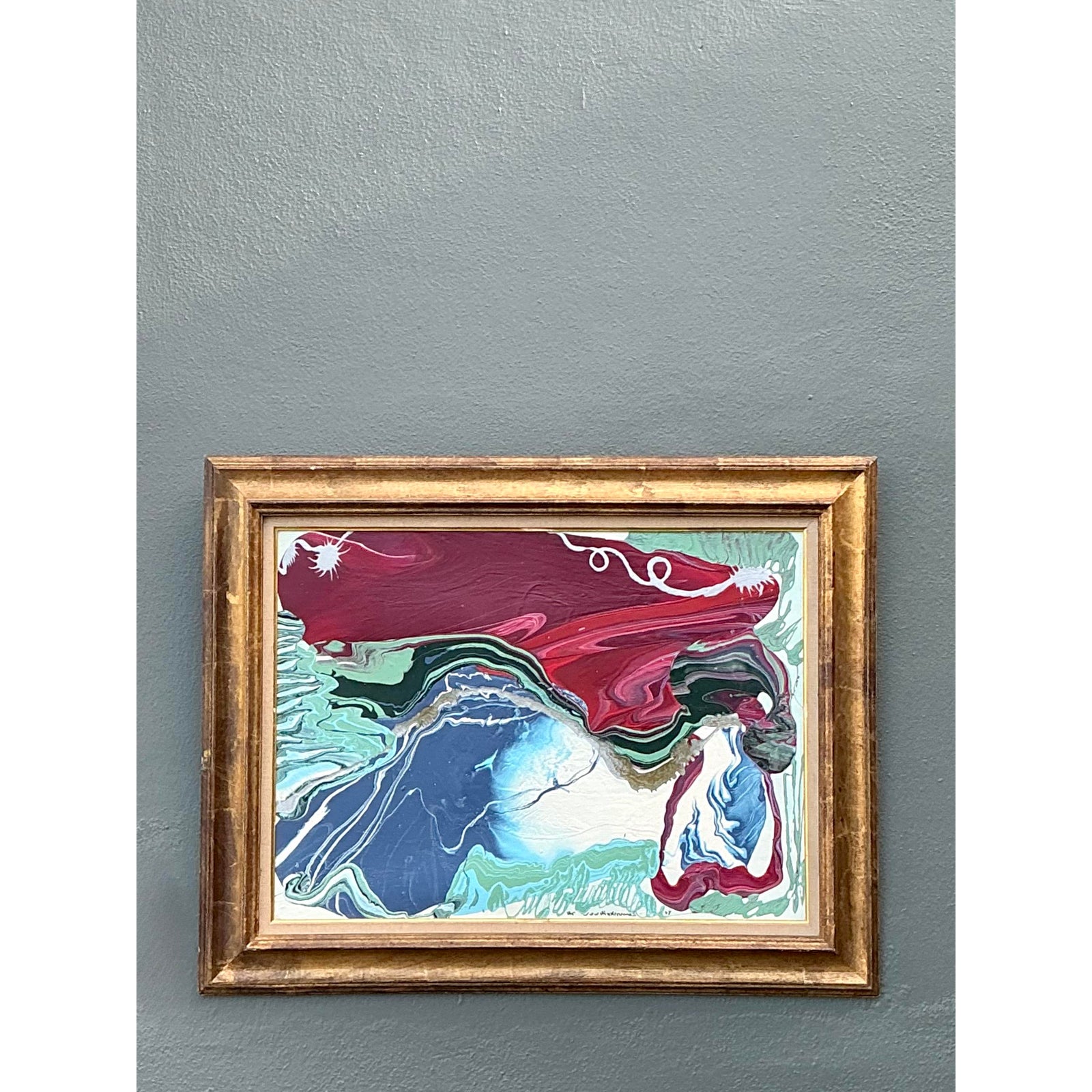 Vintage Boho Original Abstract Oil on Canvas - Top view